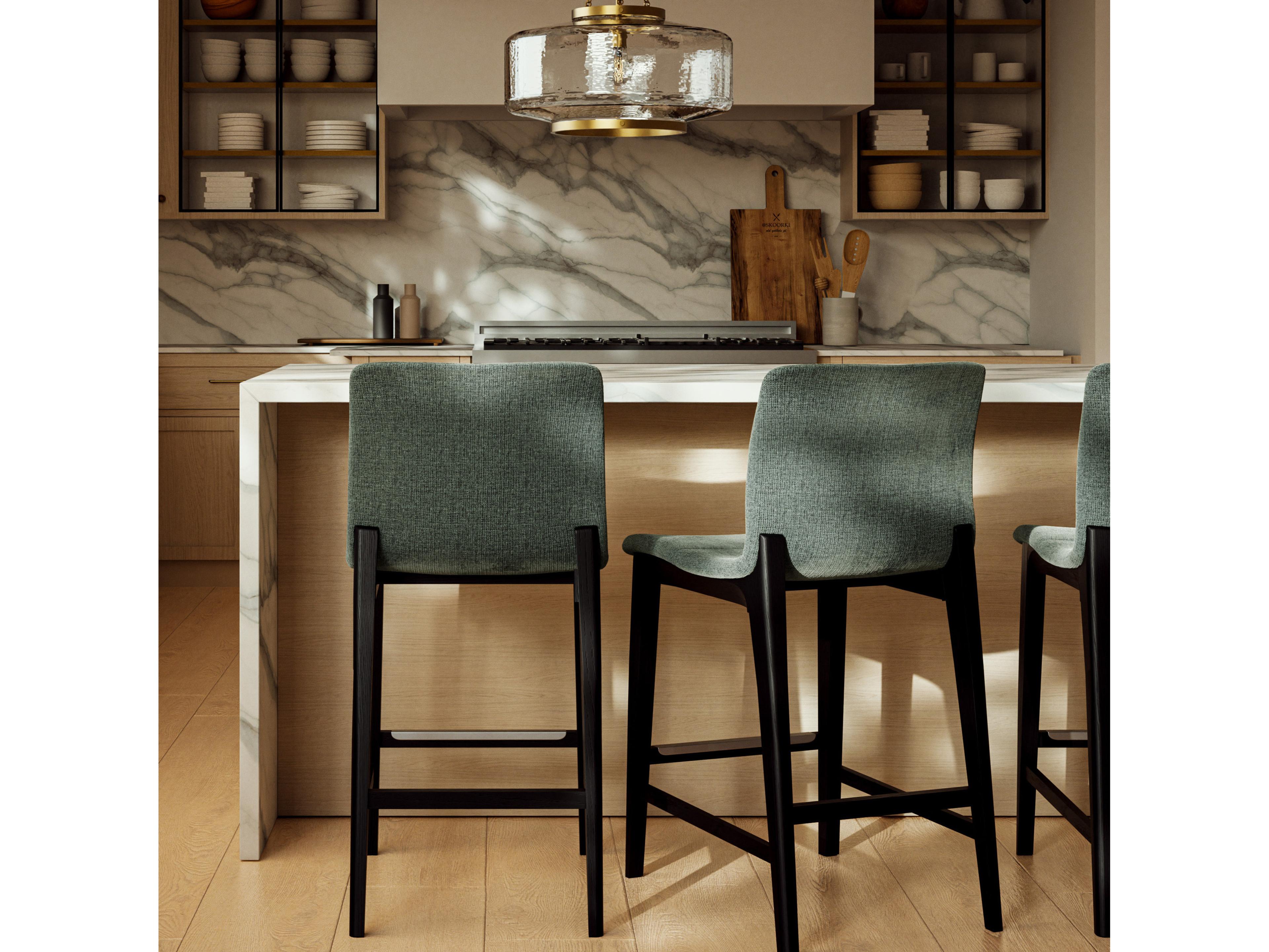 Urbia Modern Brazilian Jackpot Teal Ebano Upholstered Oak Wood Counter Stool