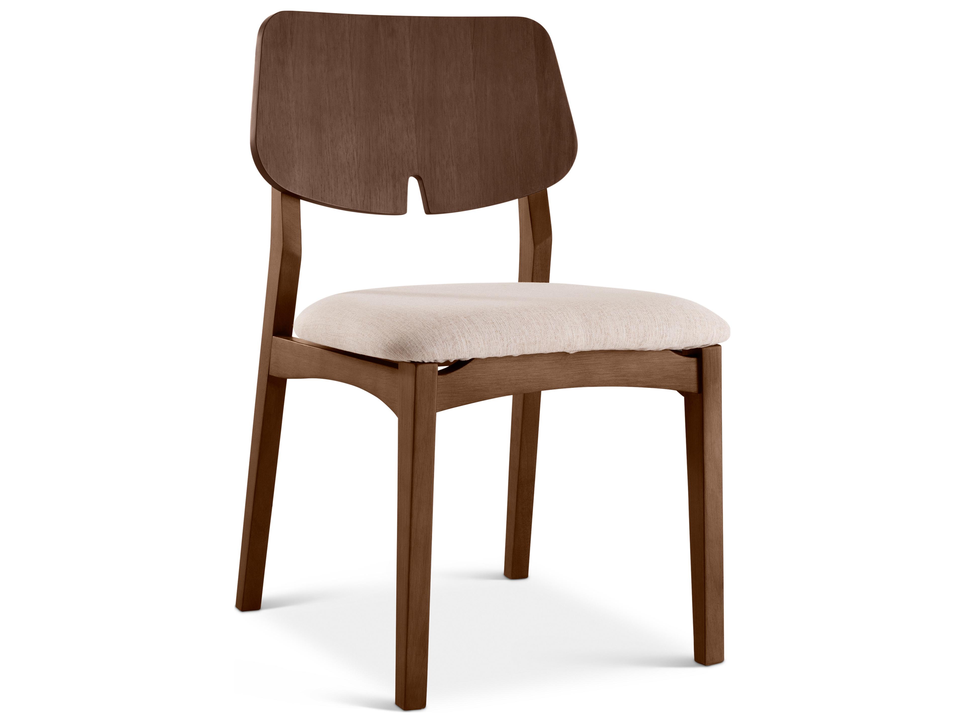 Modern Brazilian Oak Wood Beige Upholstered Armless Dining Chair