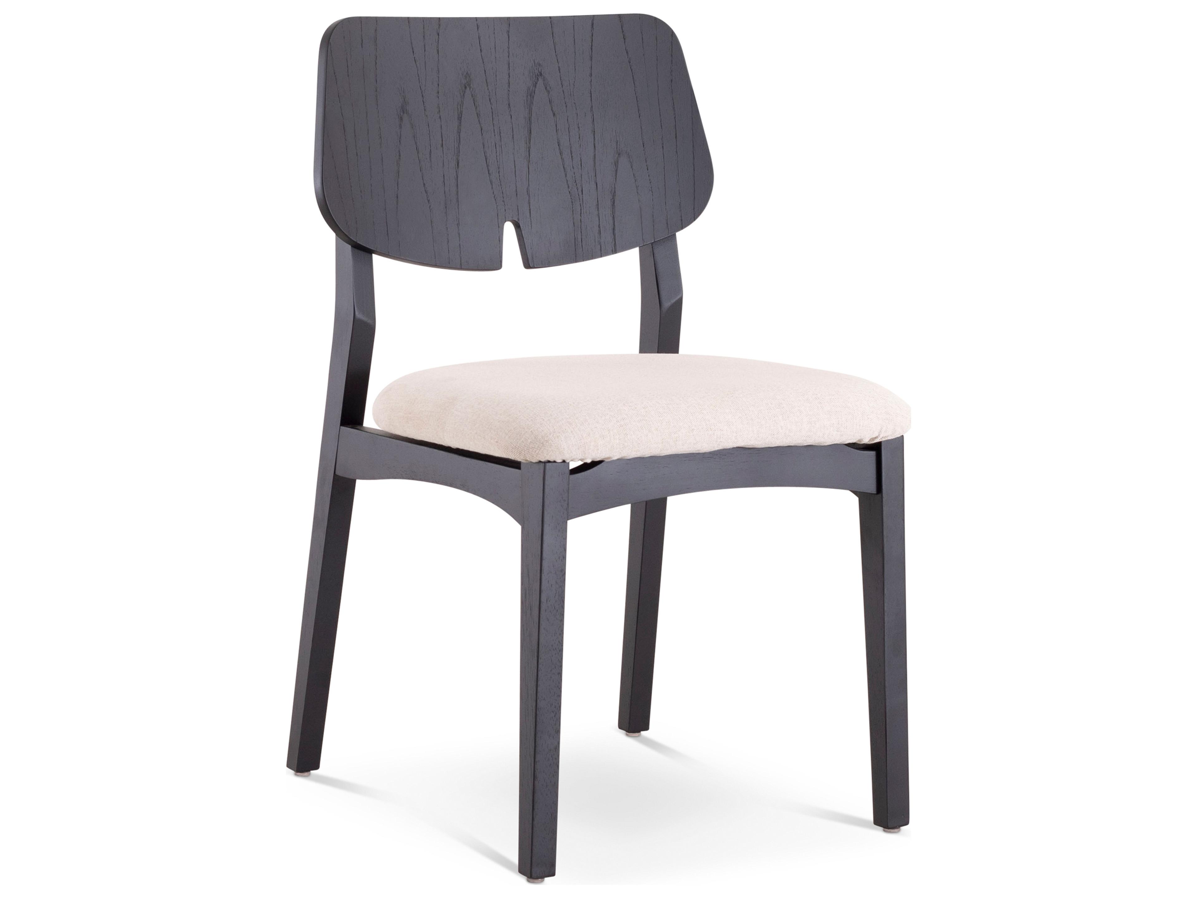 Modern Brazilian Oak Wood Beige Upholstered Armless Dining Chair