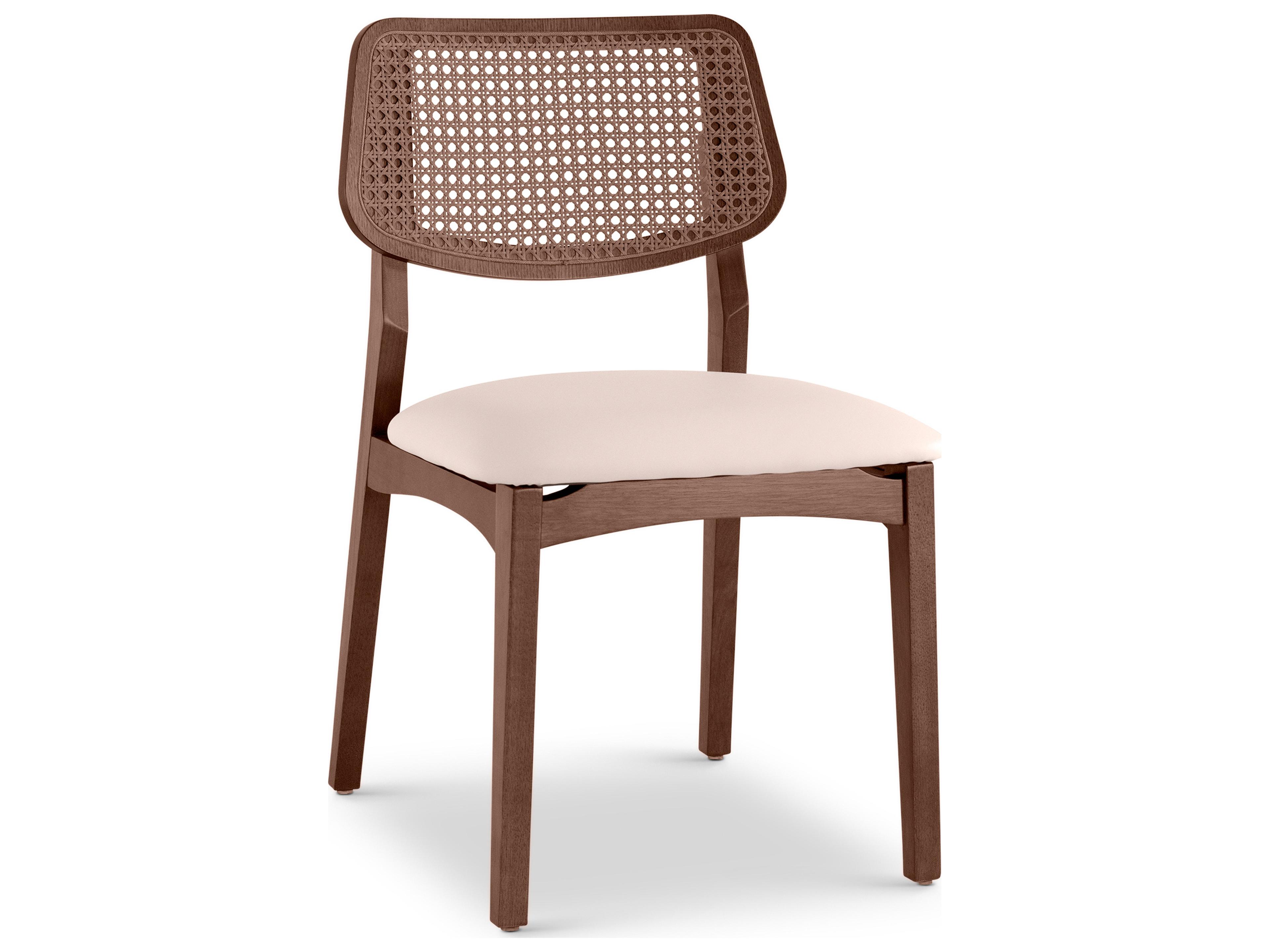 Modern Brazilian Solid Wood Brown Upholstered Armless Dining Chair