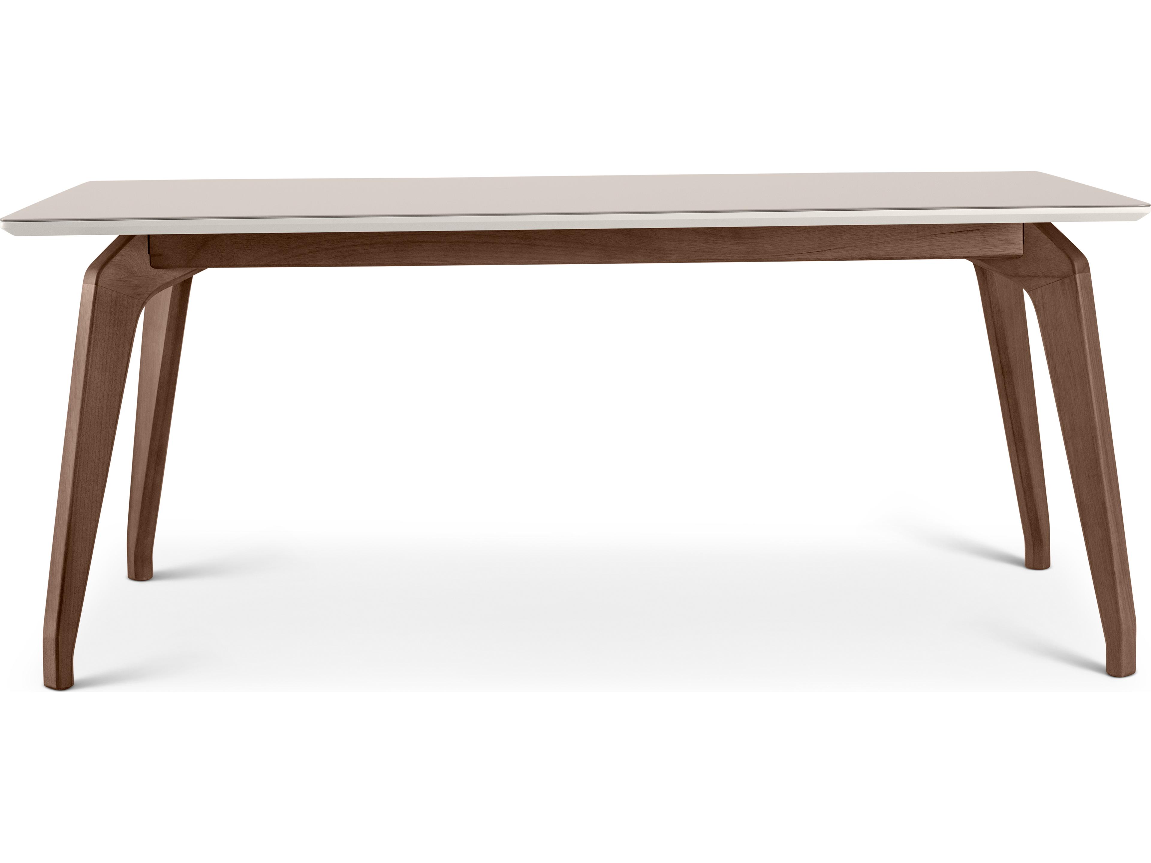 Modern Brazilian Rectangular Glass Off White Nogal Dining Table