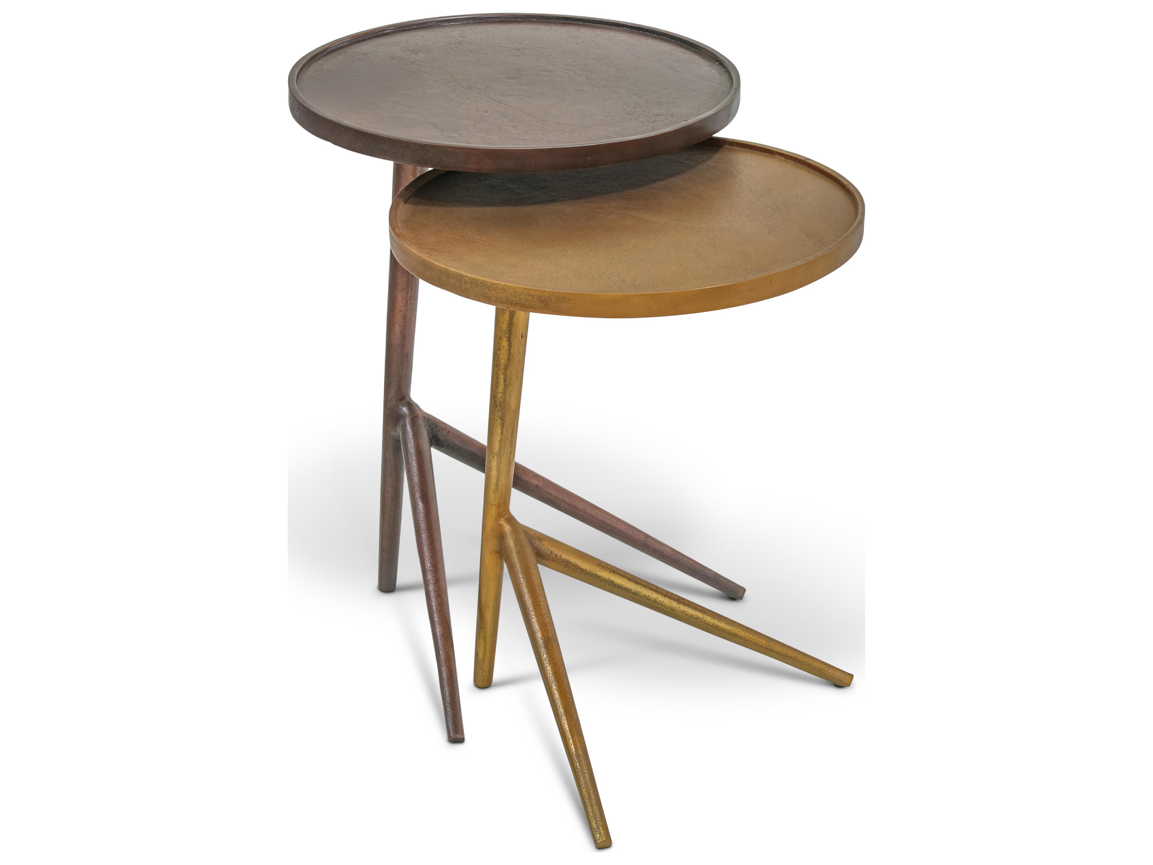 Elements Round Metal Antique Copper antique Brass End Table Nesting Set