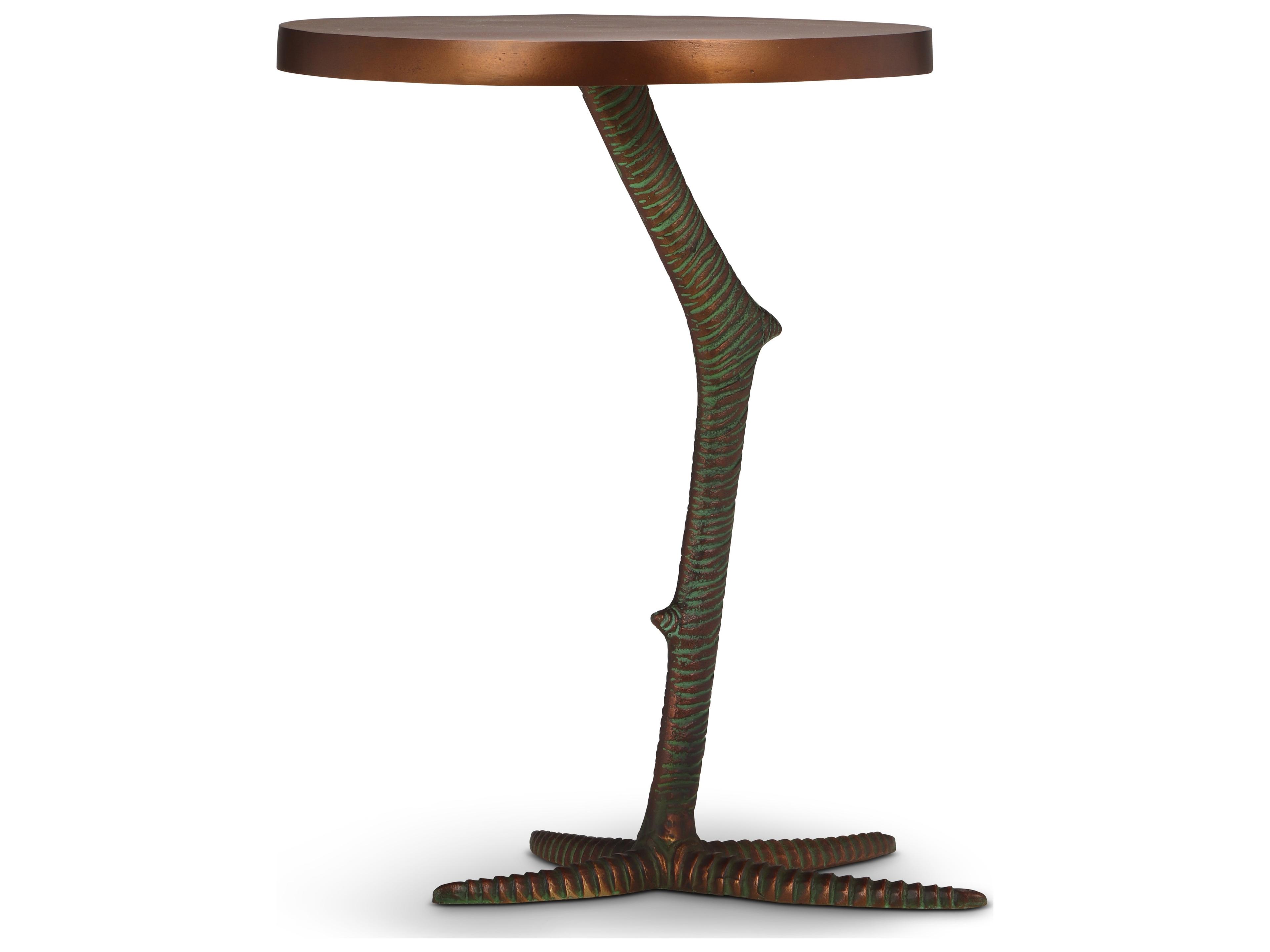 Pavo Round Sculptural End Table Antique Brass