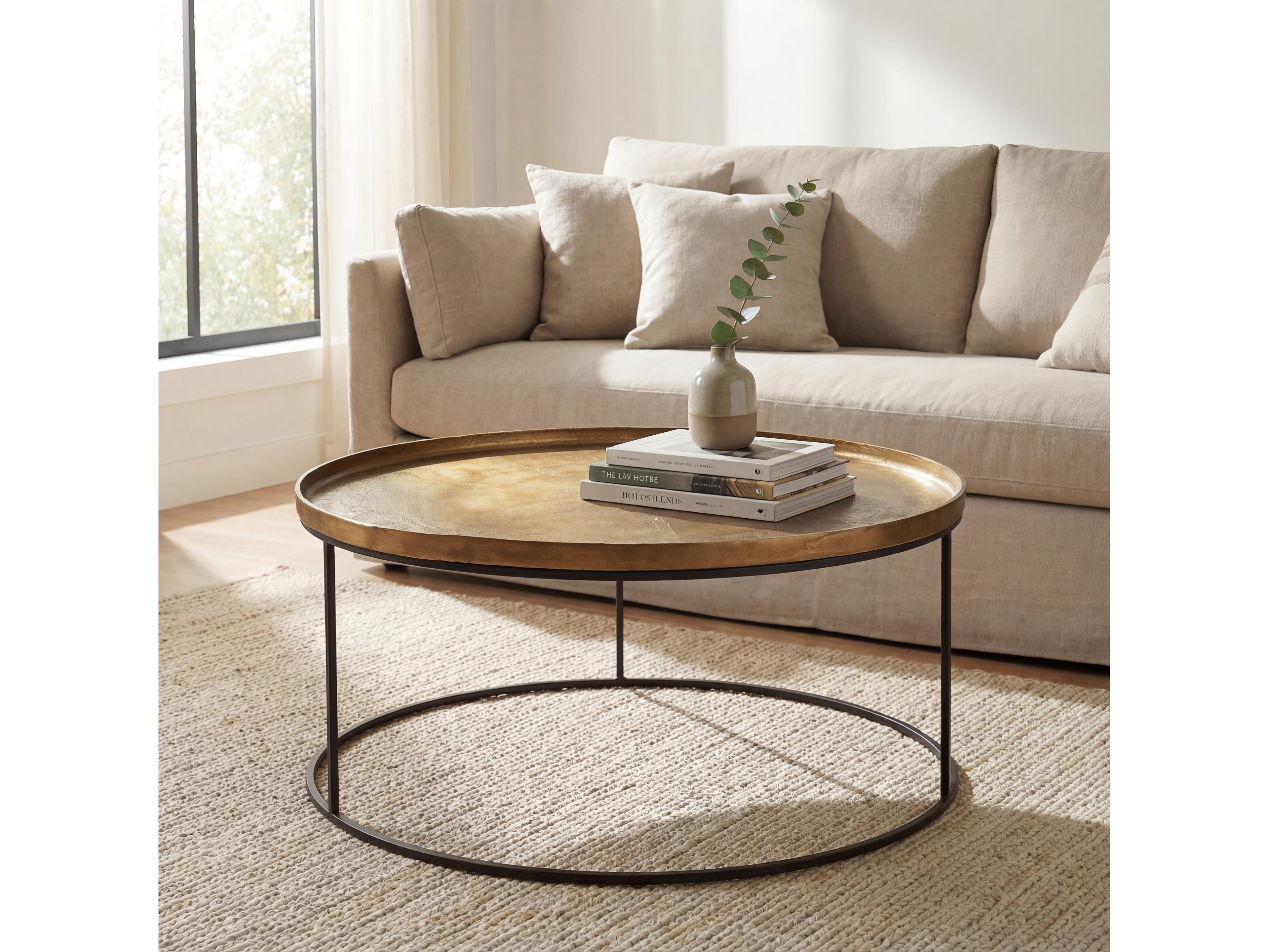 Urbia Elements Round Metal Antique Brass Black Coffee Table