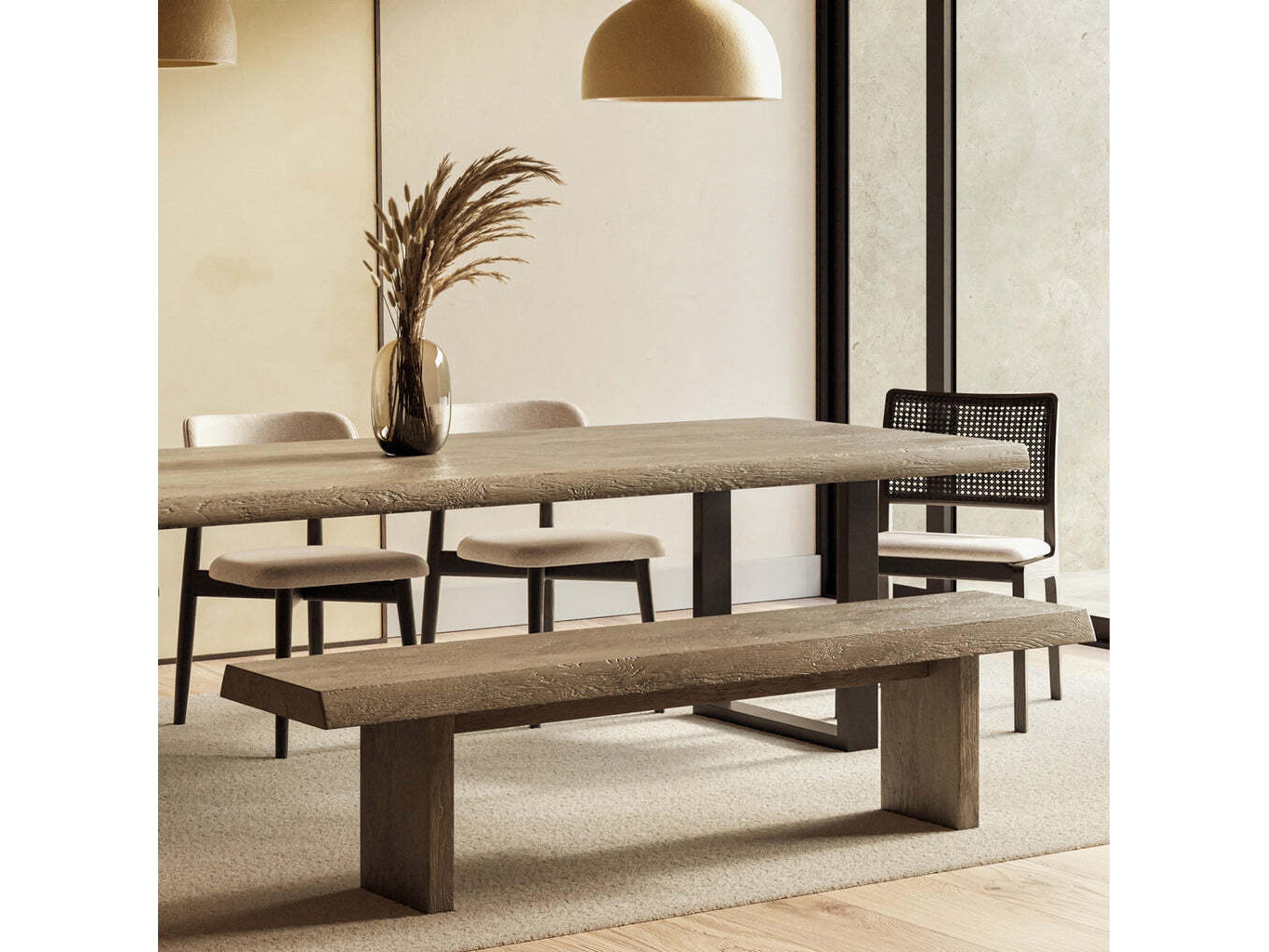 Urbia Brooks Rectangular Wood Sandblasted Grey Brass Dining Table