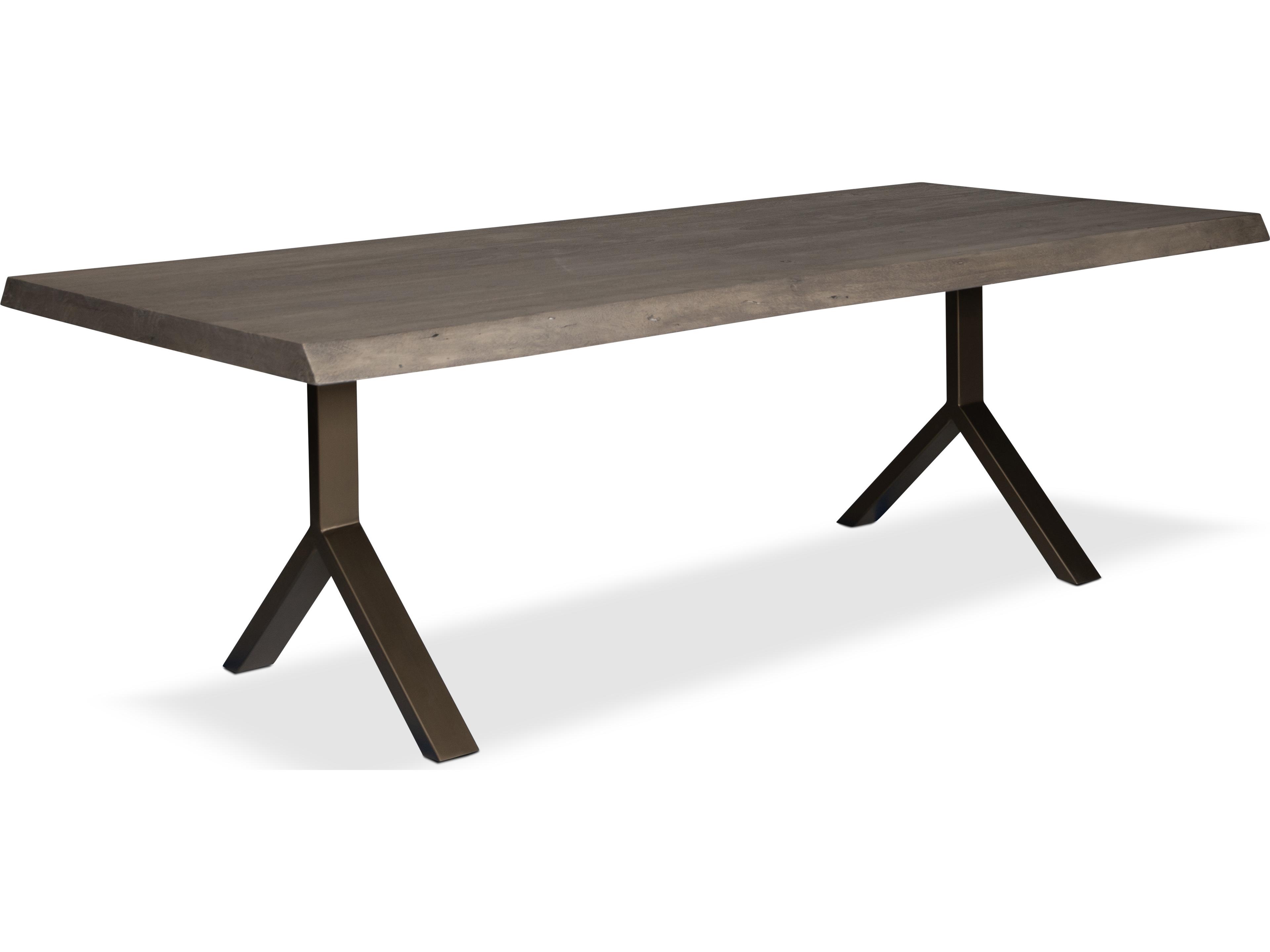 Brooks Dining Table Y Base Sandblasted Grey Top Brass Base
