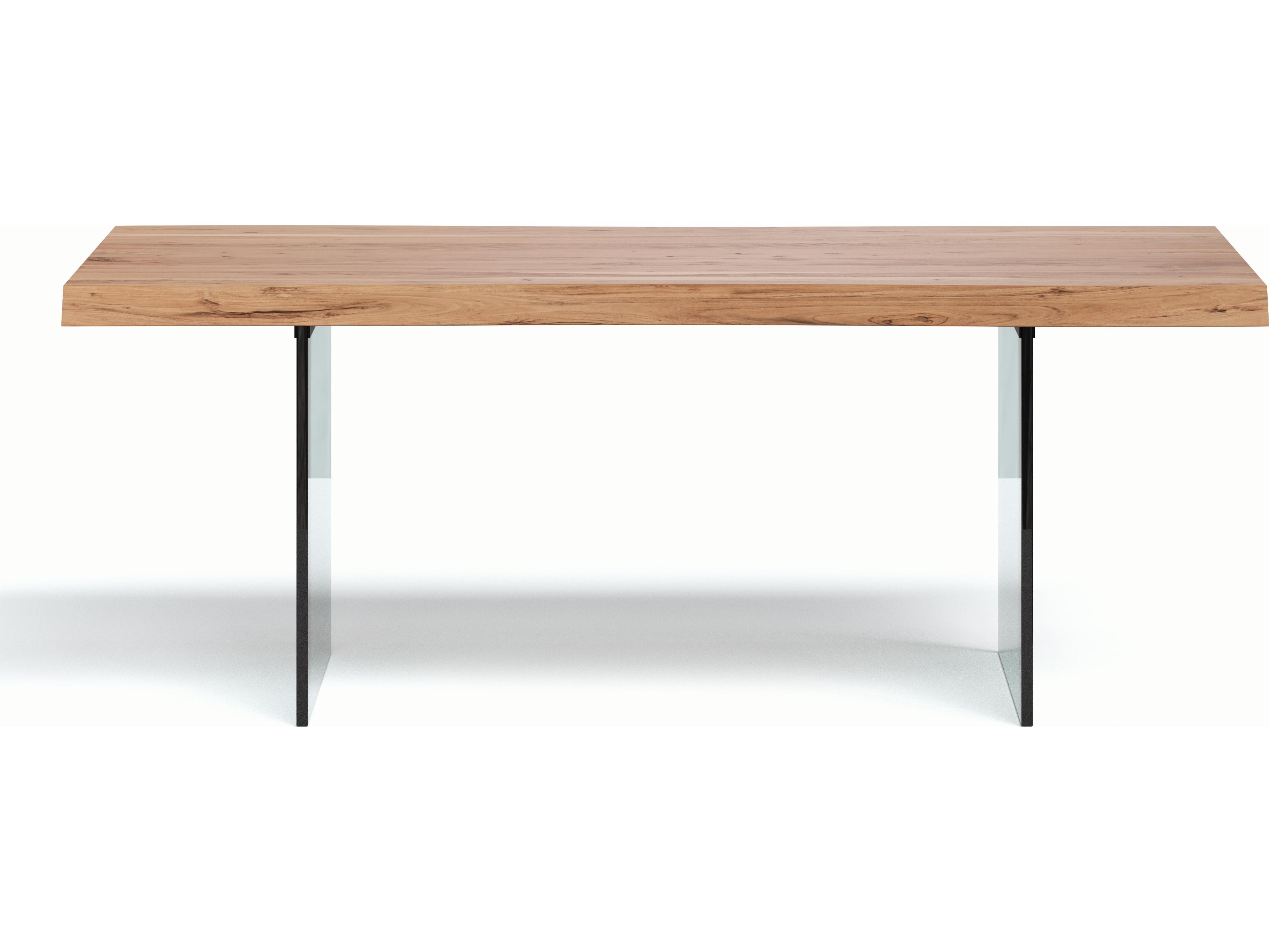 Brooks Dining Table Glass Base Teak Top Clear Glass Base