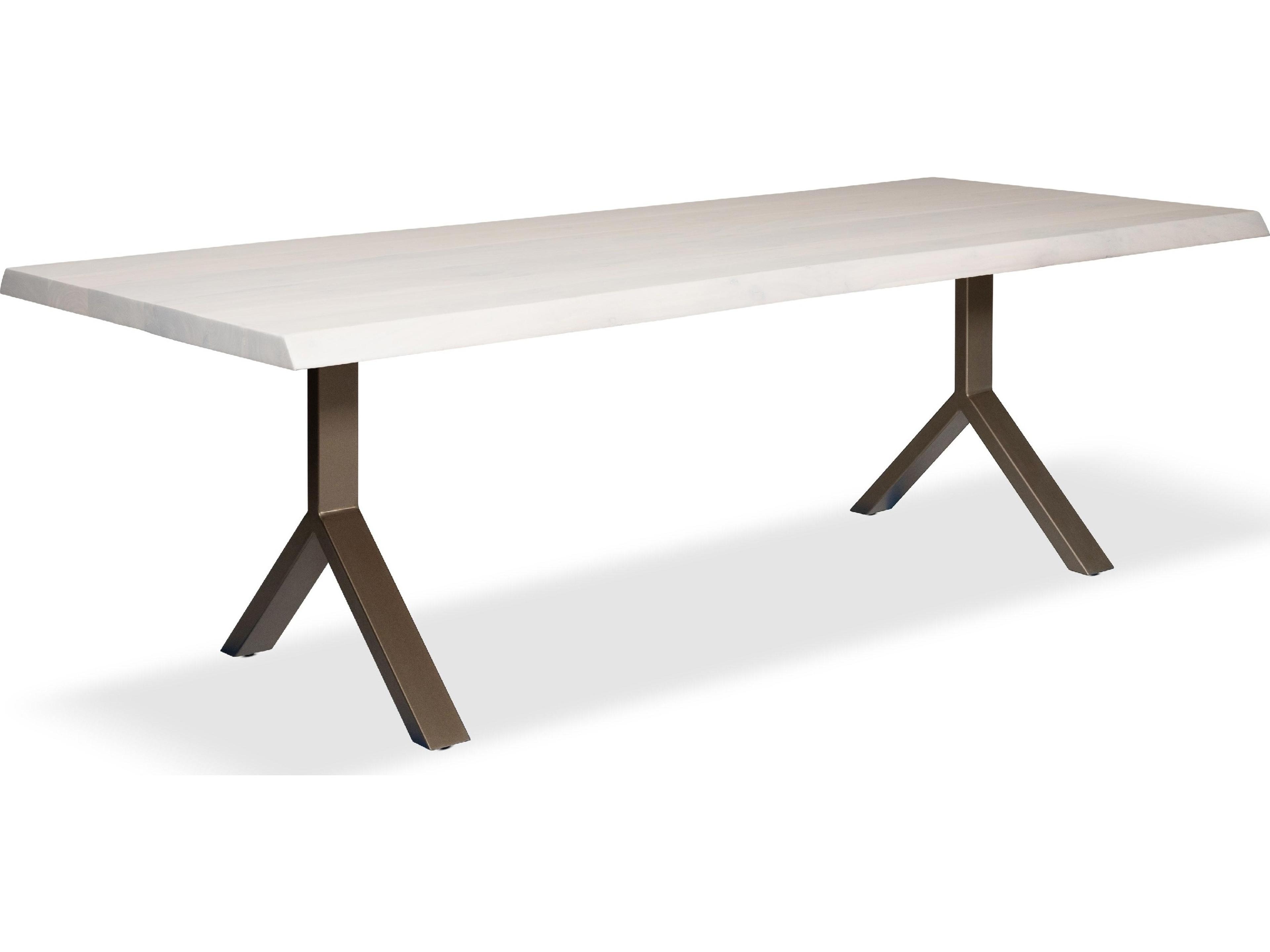 Brooks Dining Table Y Base White Wash Top Brass Base
