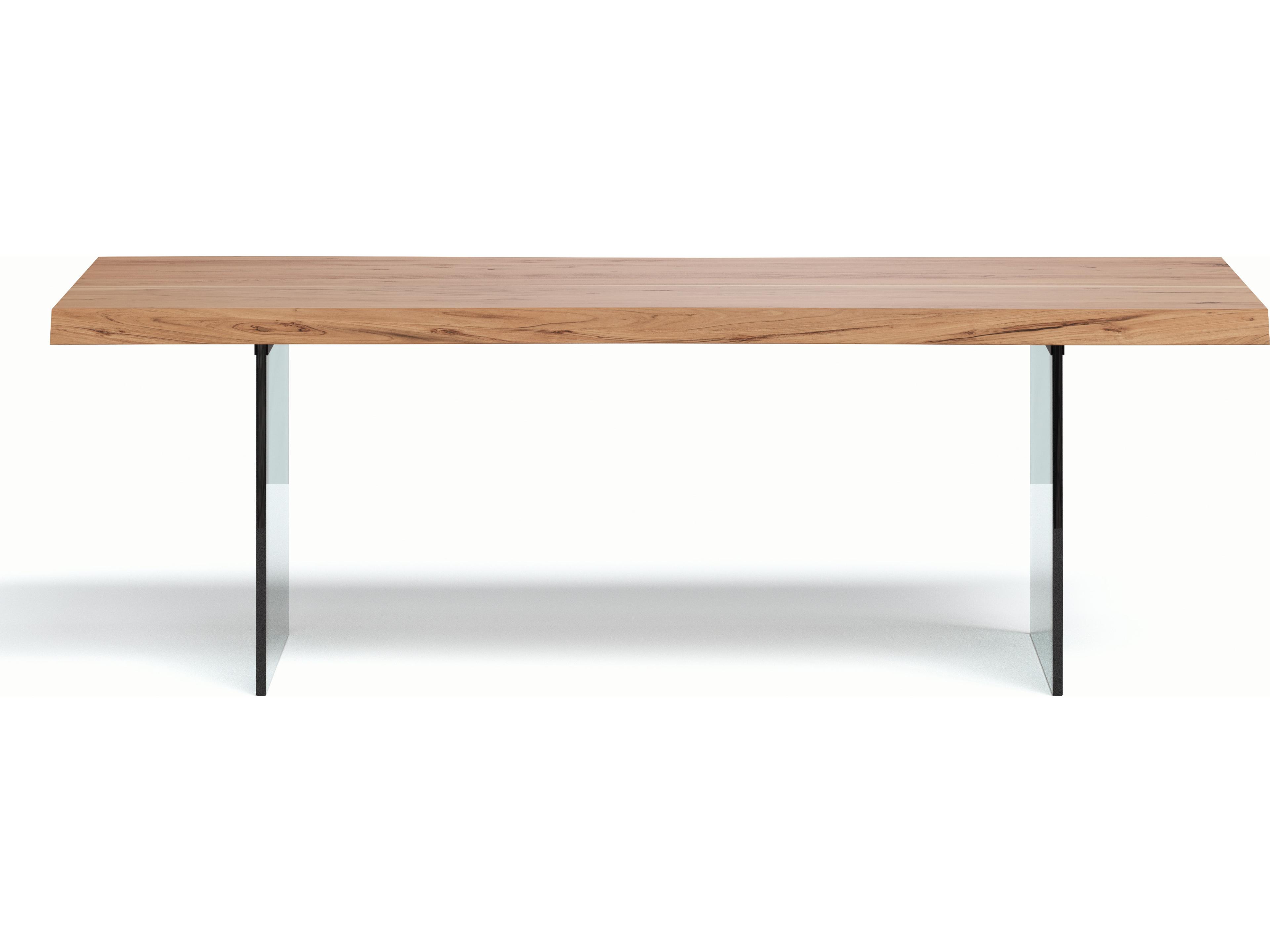 Brooks Dining Table Glass Base Teak Top Clear Glass Base