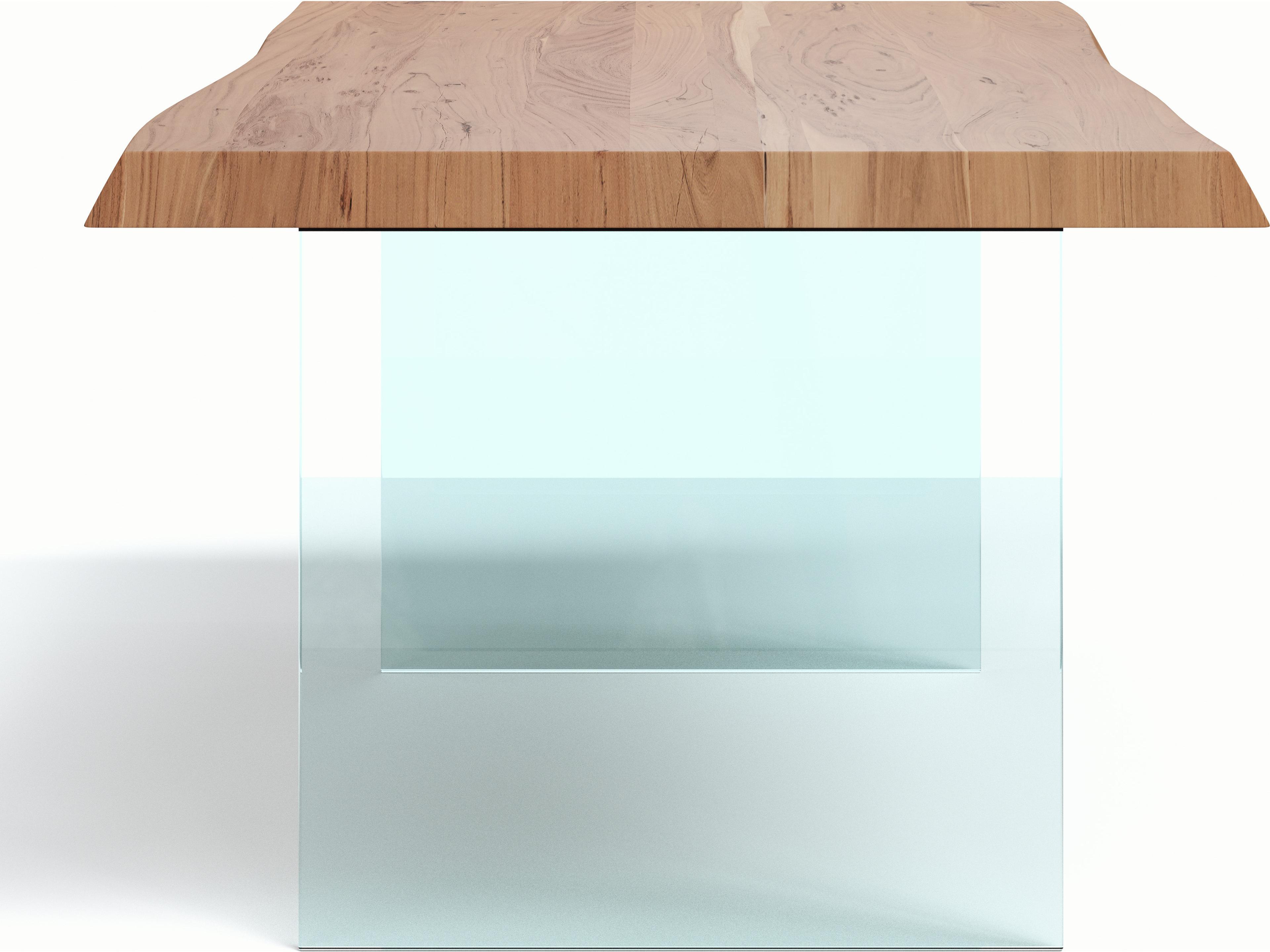 Urbia Brooks Dining Table Glass Base Teak Top Clear Glass Base