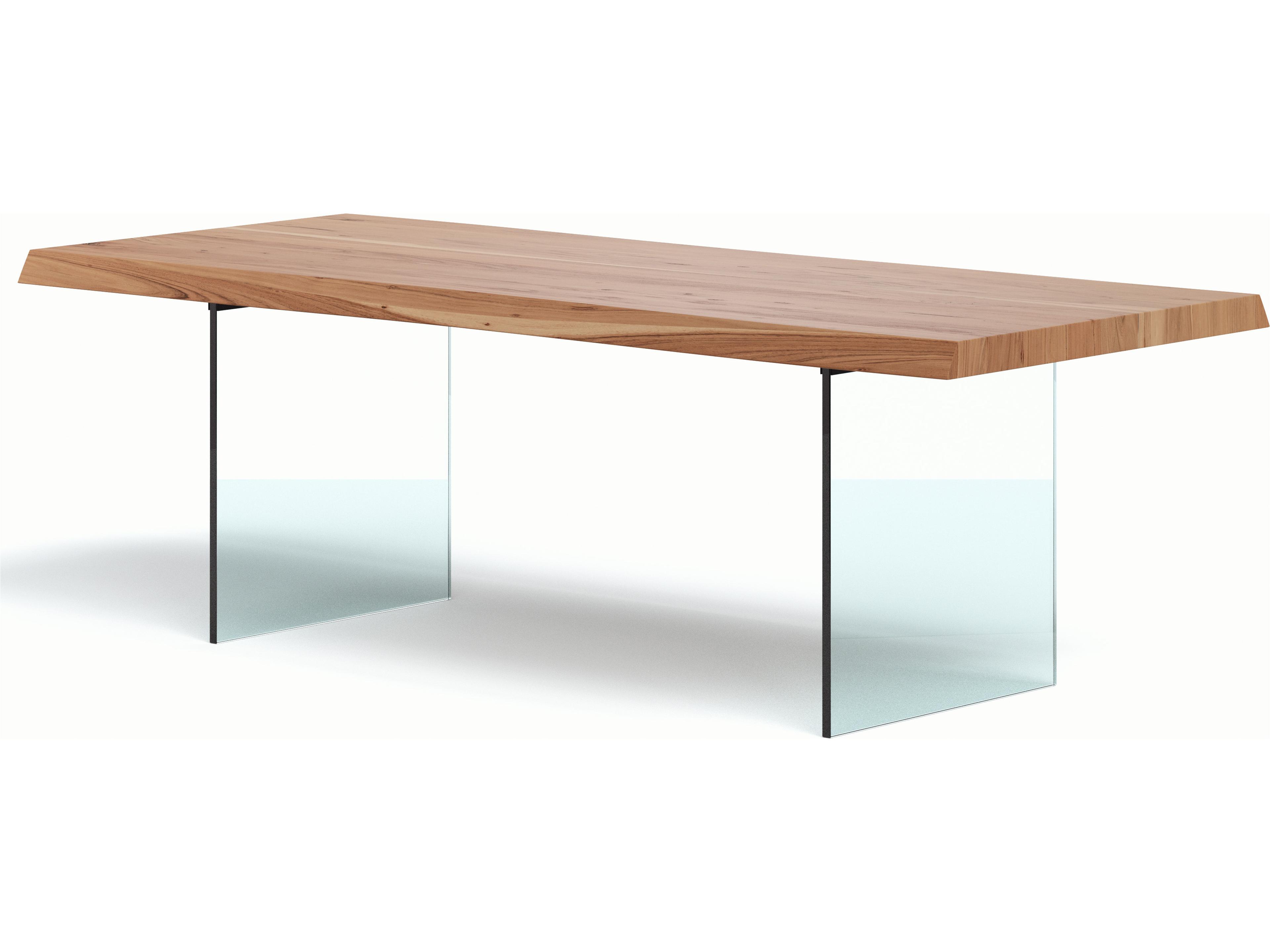 Urbia Brooks Dining Table Glass Base Teak Top Clear Glass Base