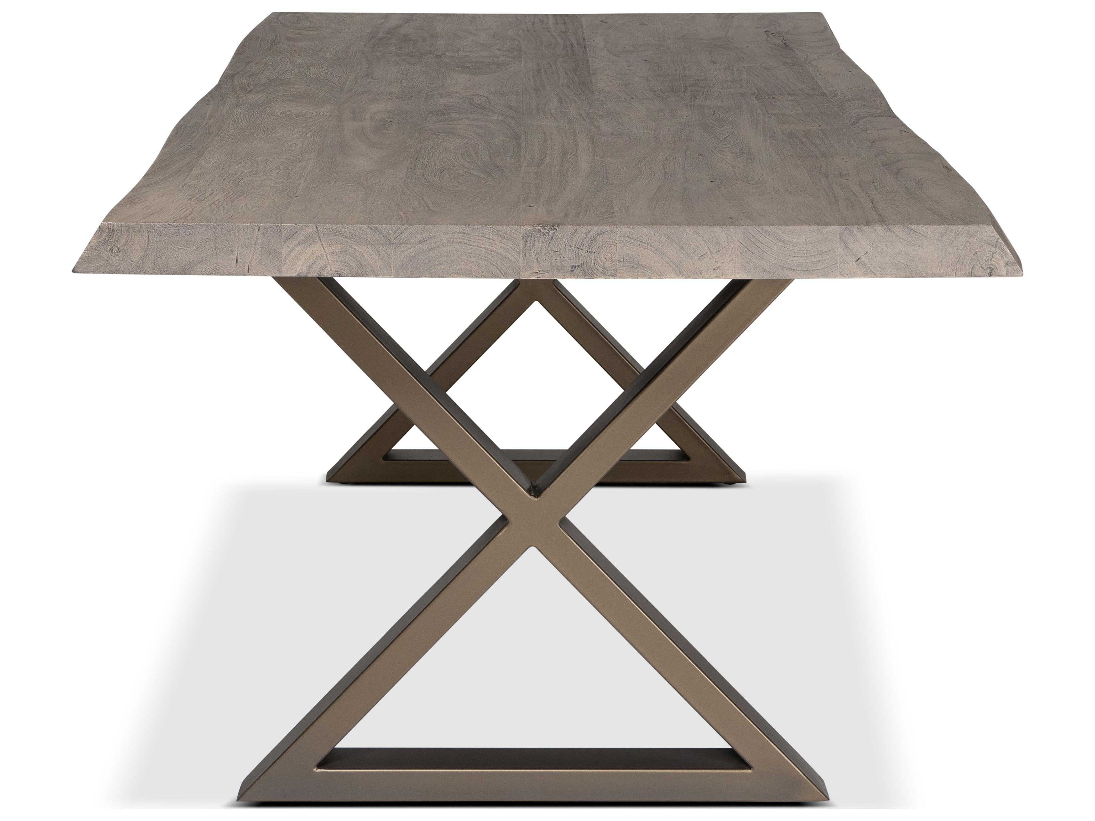 Urbia Brooks Rectangular Wood Sandblasted Grey Brass Dining Table