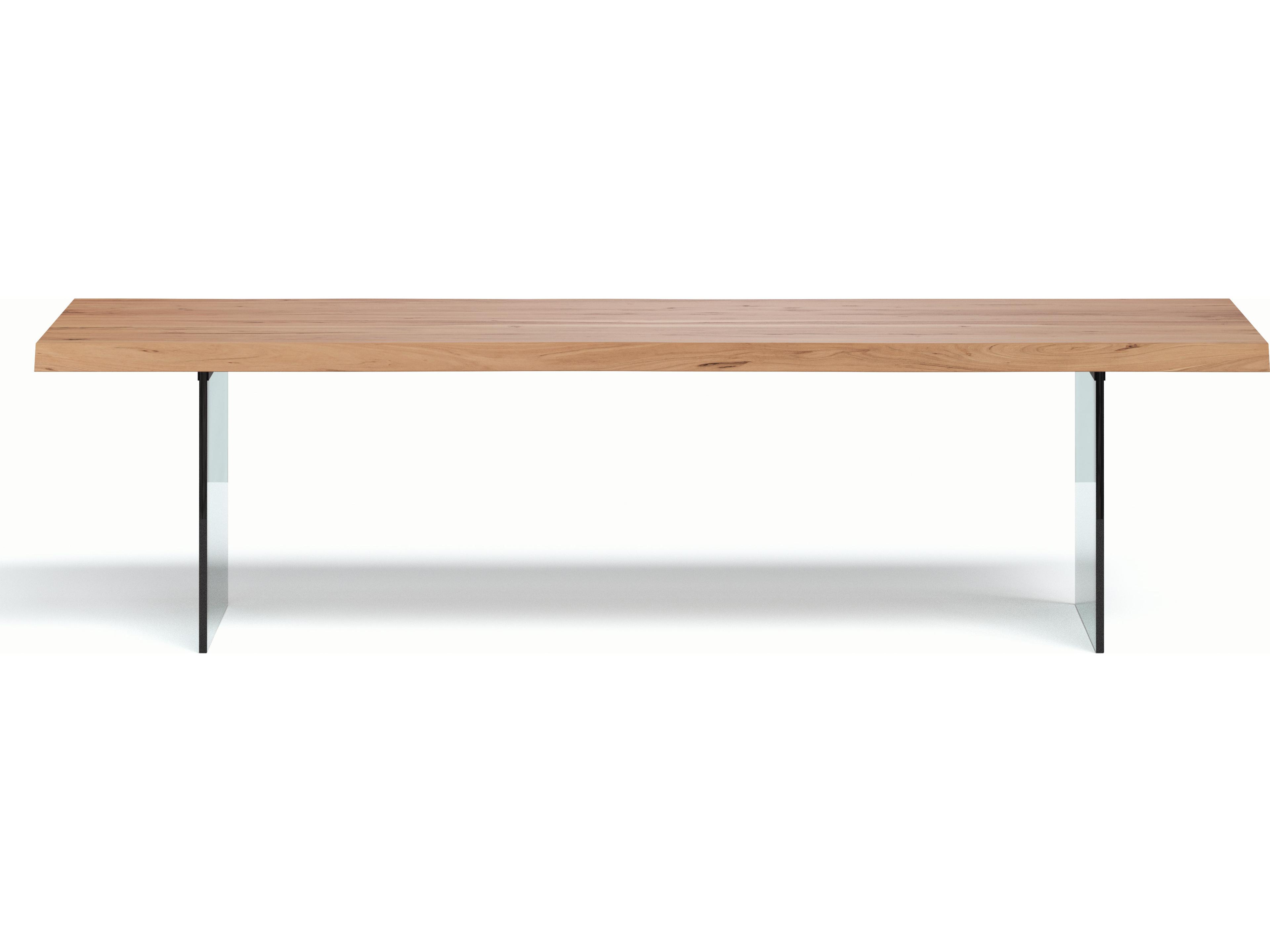 Brooks Dining Table Glass Base Teak Top Clear Glass Base