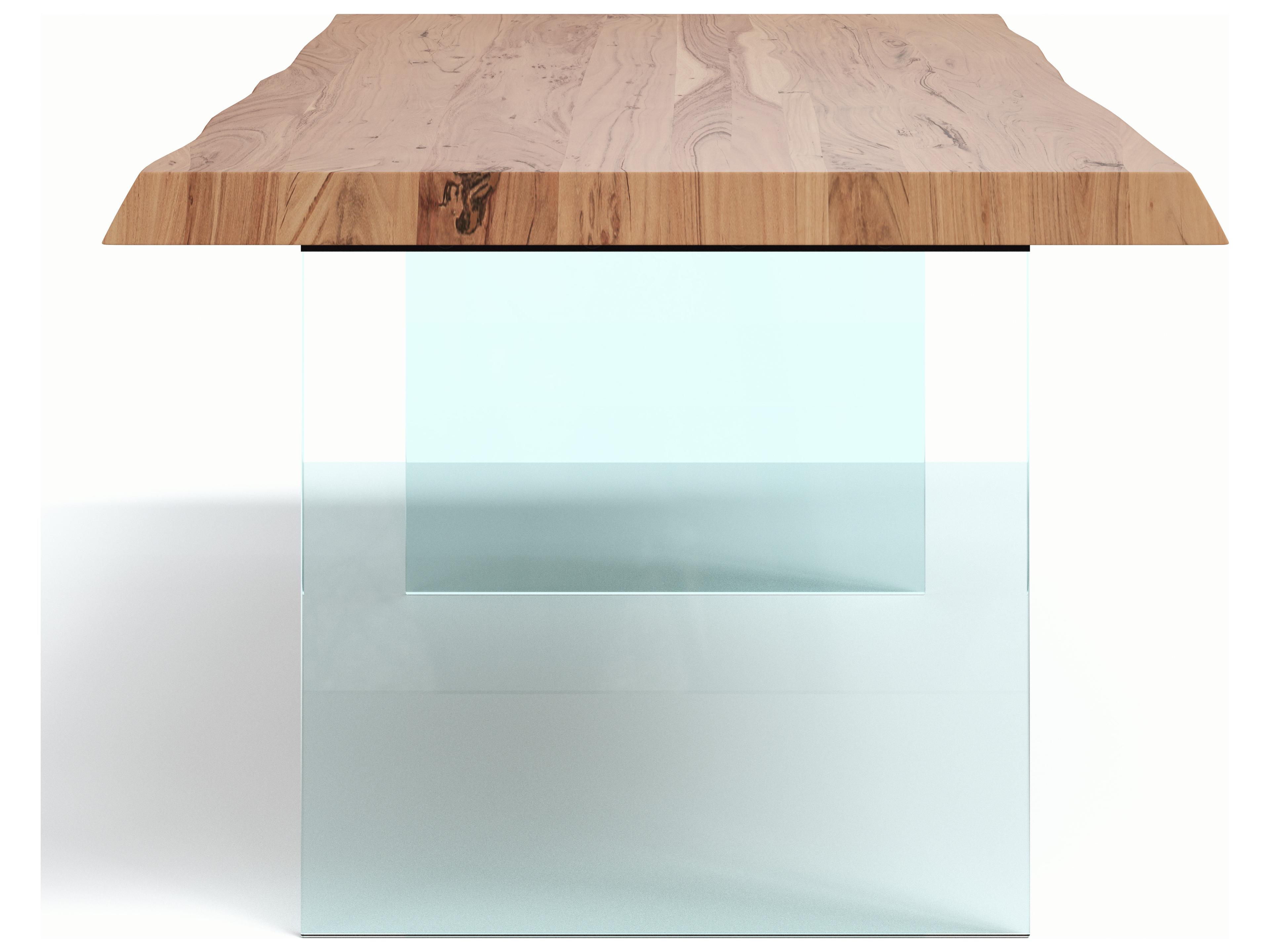 Urbia Brooks Dining Table Glass Base Teak Top Clear Glass Base