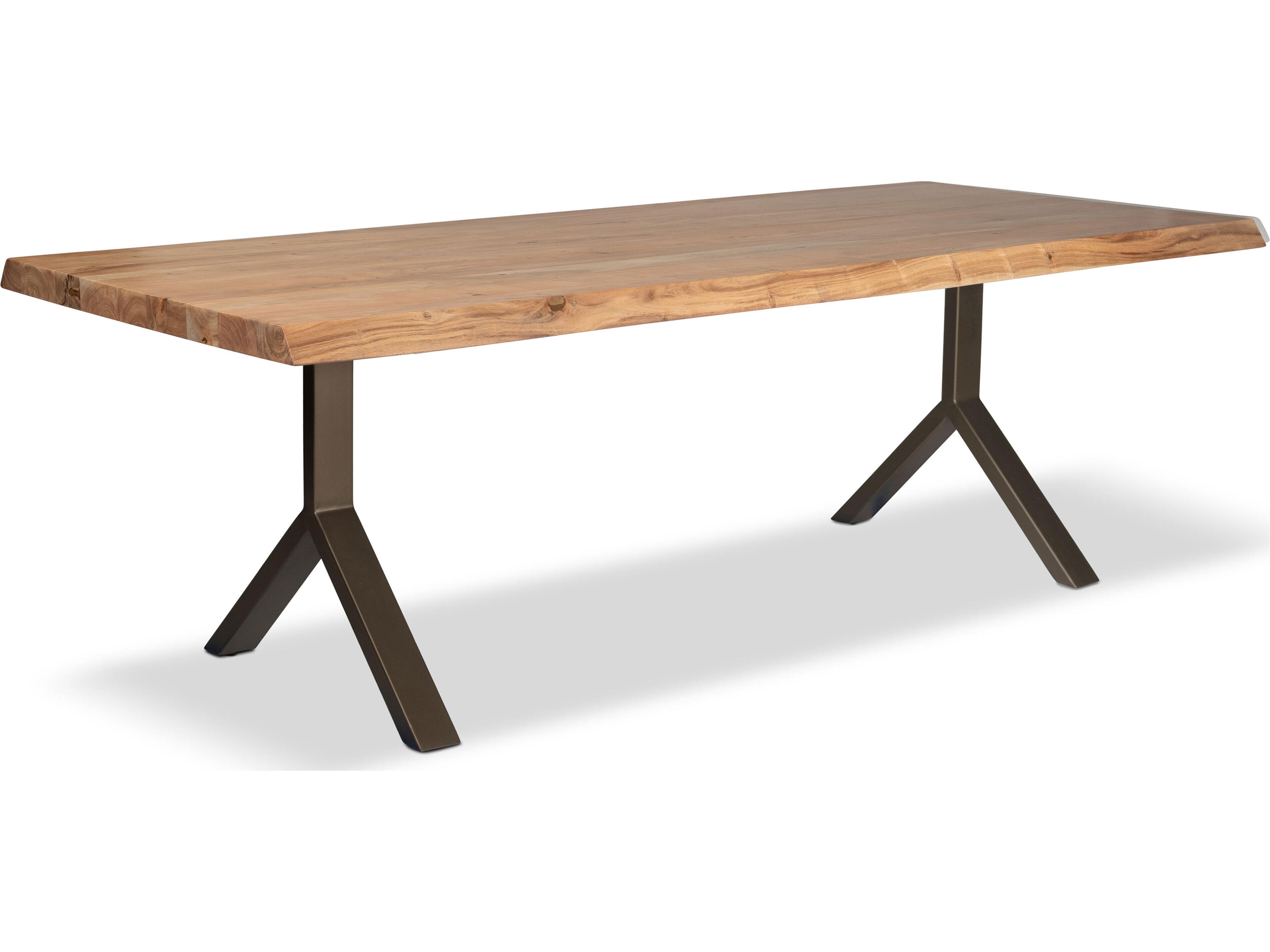 Brooks Dining Table Y Base Teak Top Brass Base