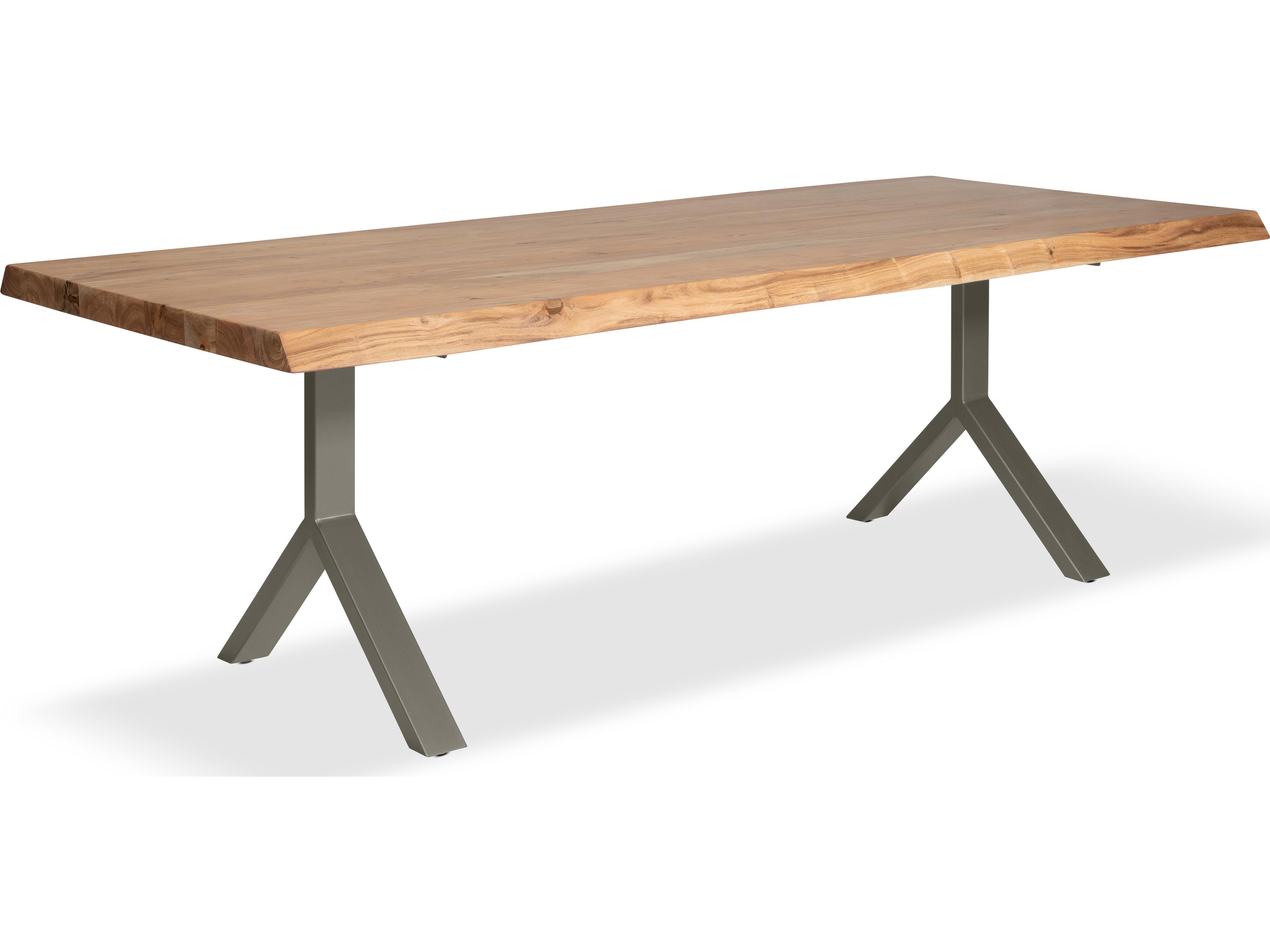Brooks Dining Table Y Base Teak Top Pewter Base