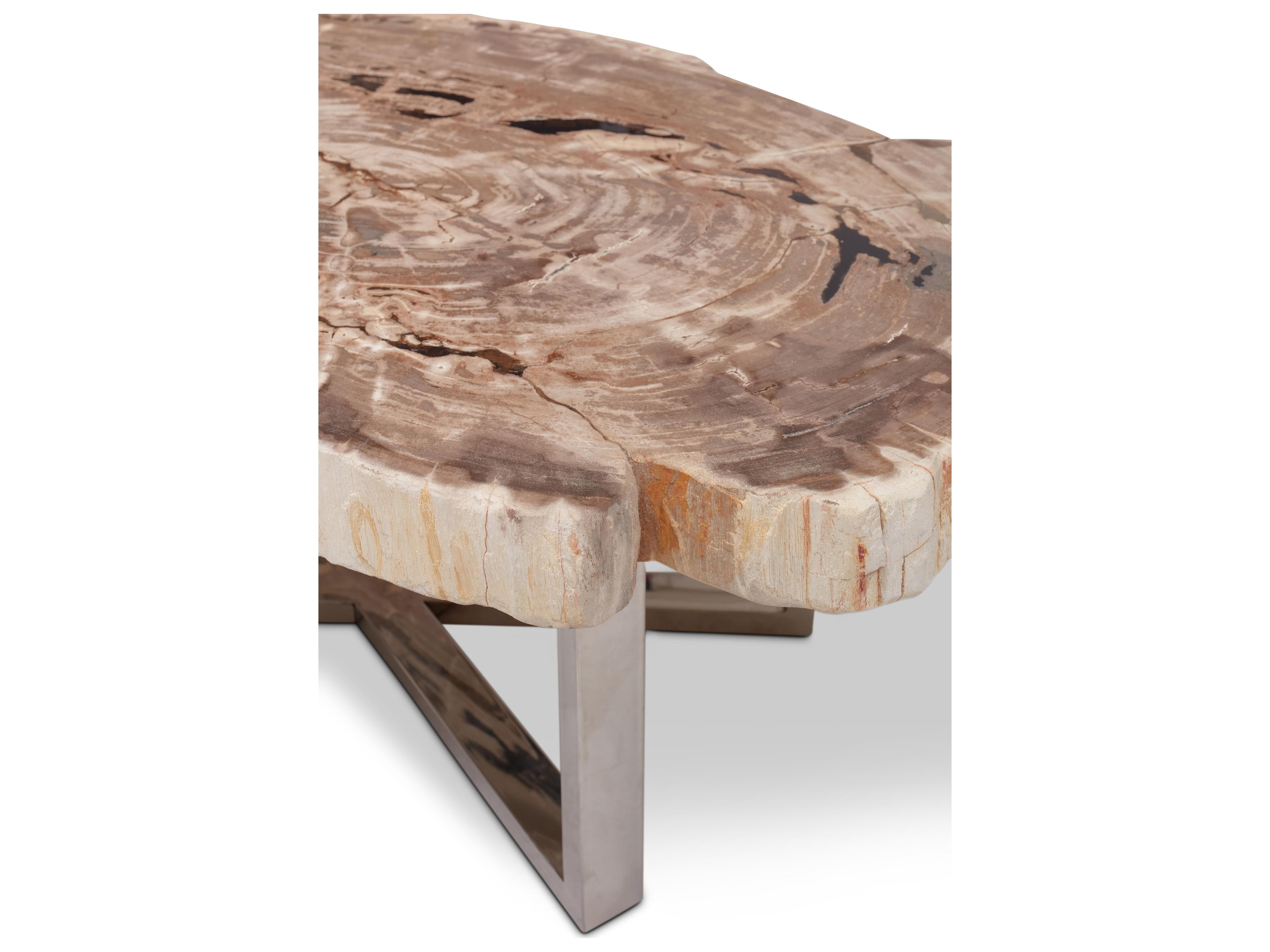 Urbia Relique Wood Natural Light Polished Stainless Steel Coffee Table