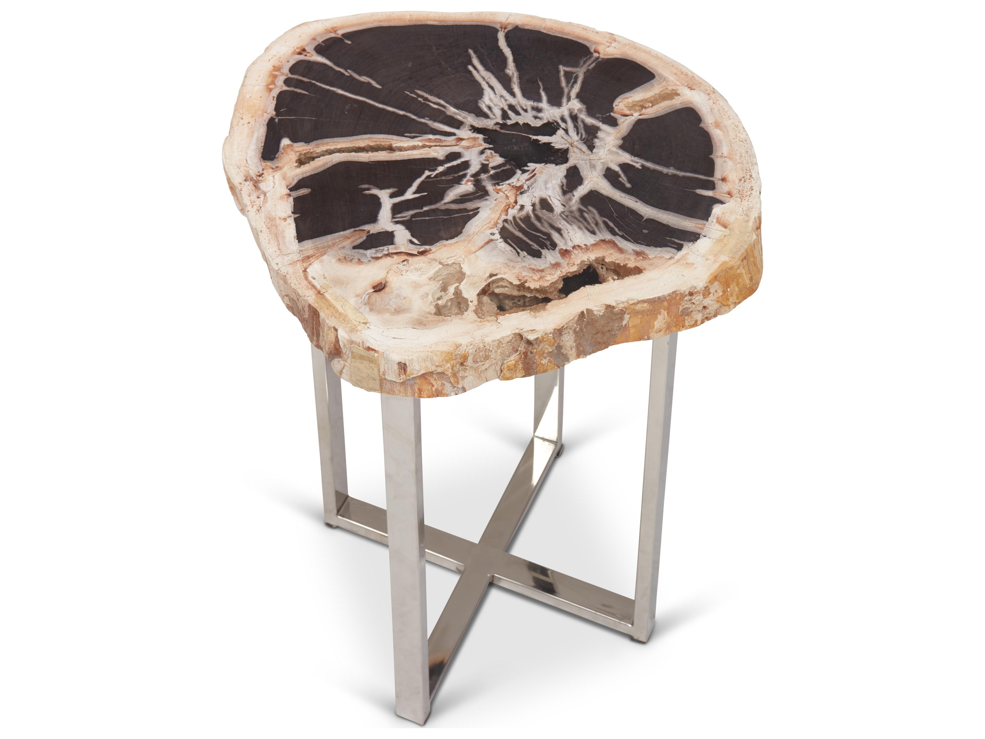 Urbia Relique Wood Natural Dark Polished Stainless Steel End Table