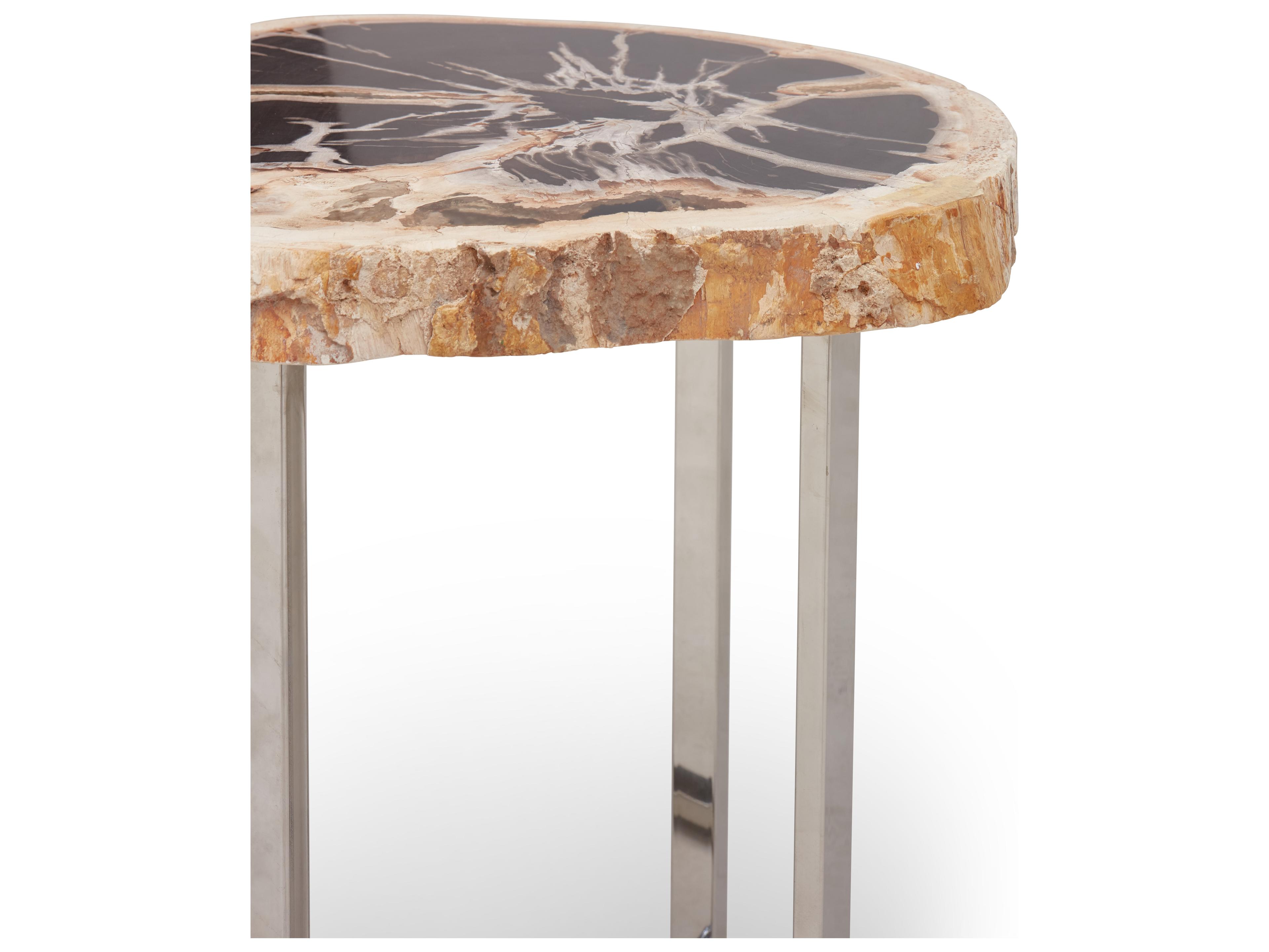 Urbia Relique Wood Natural Dark Polished Stainless Steel End Table