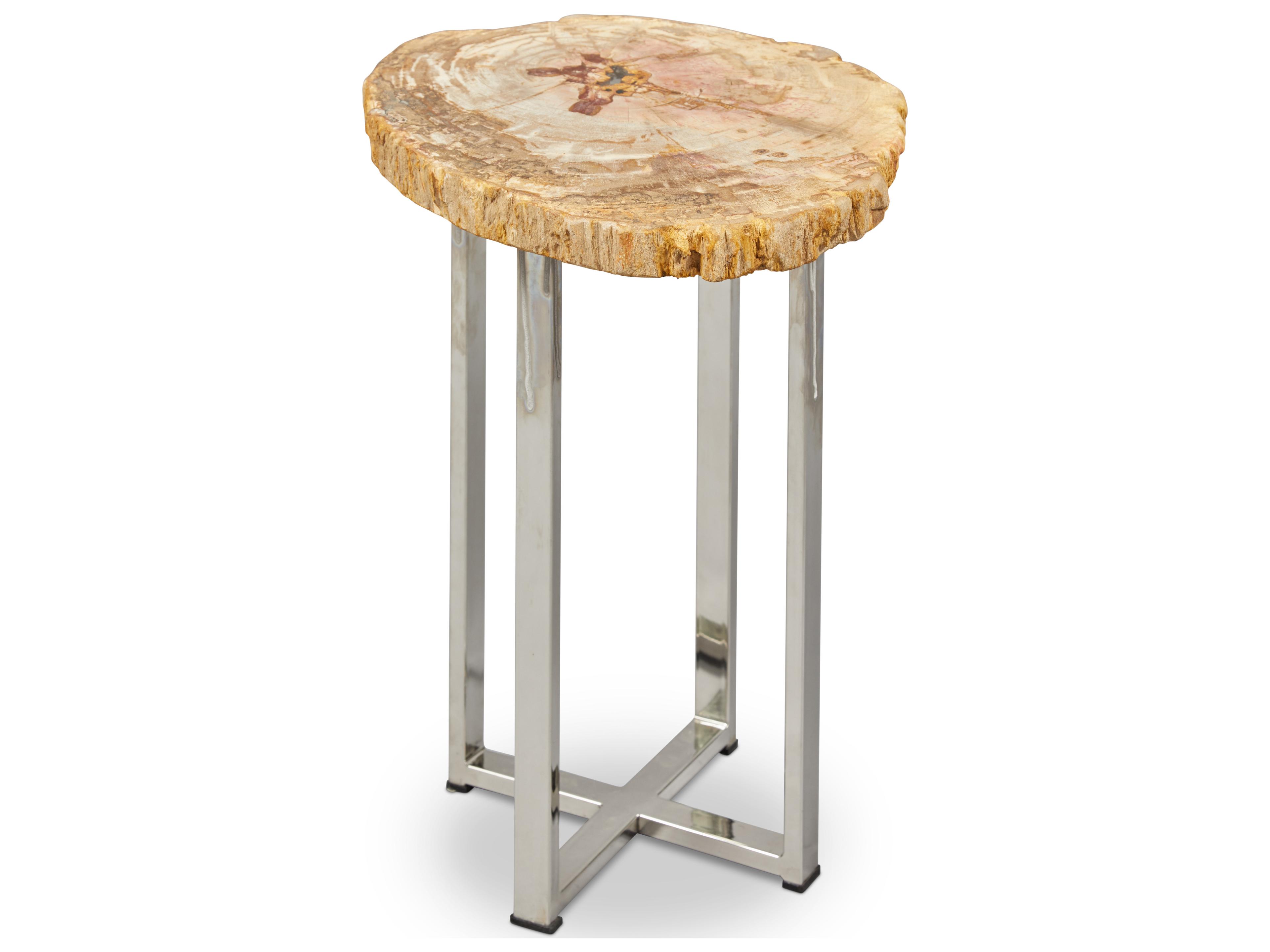 Urbia Relique Wood Natural Light Polished Stainless Steel End Table