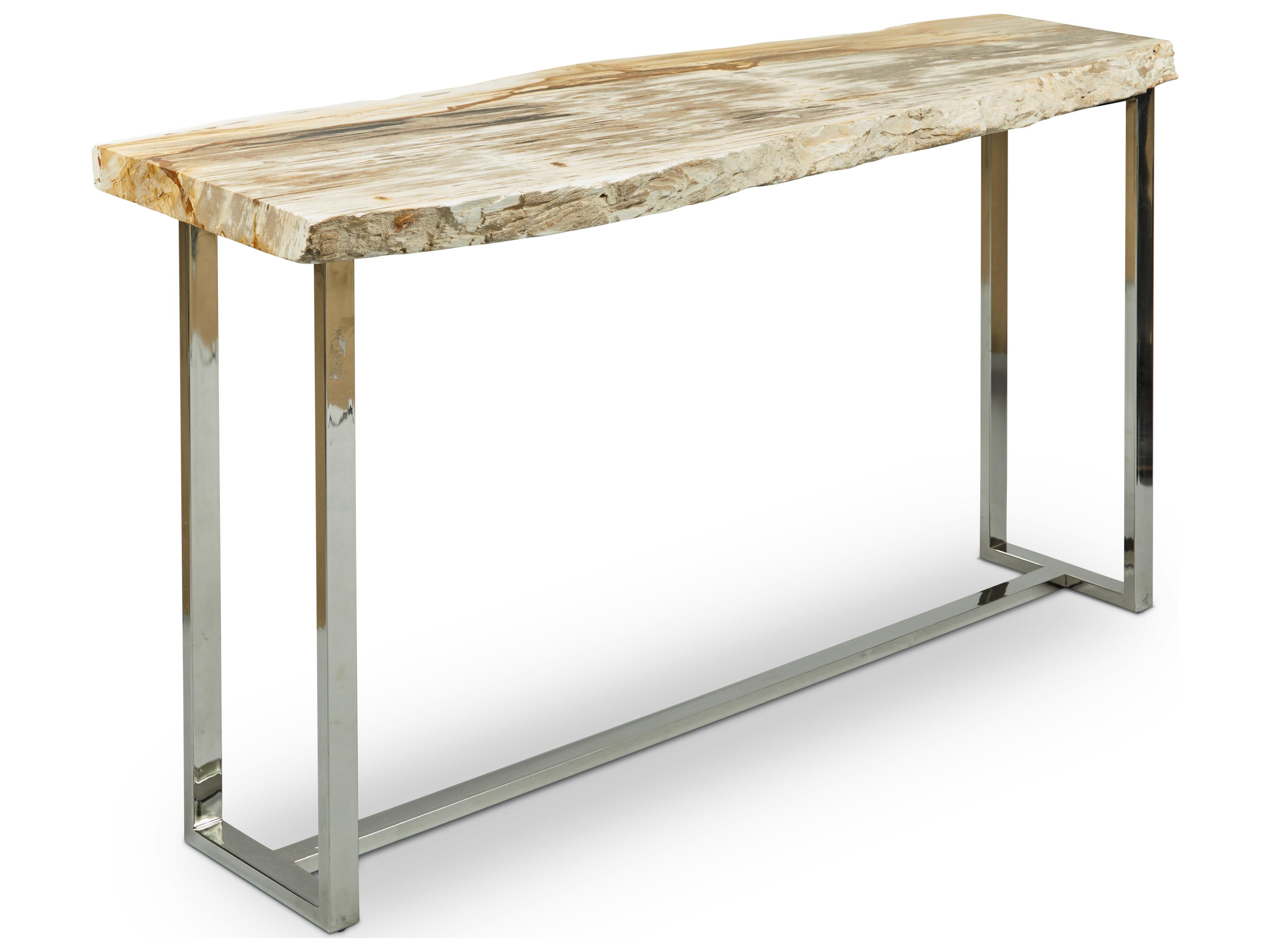 Urbia Relique Rectangular Wood Natural Light Polished Stainless Steel Console Table