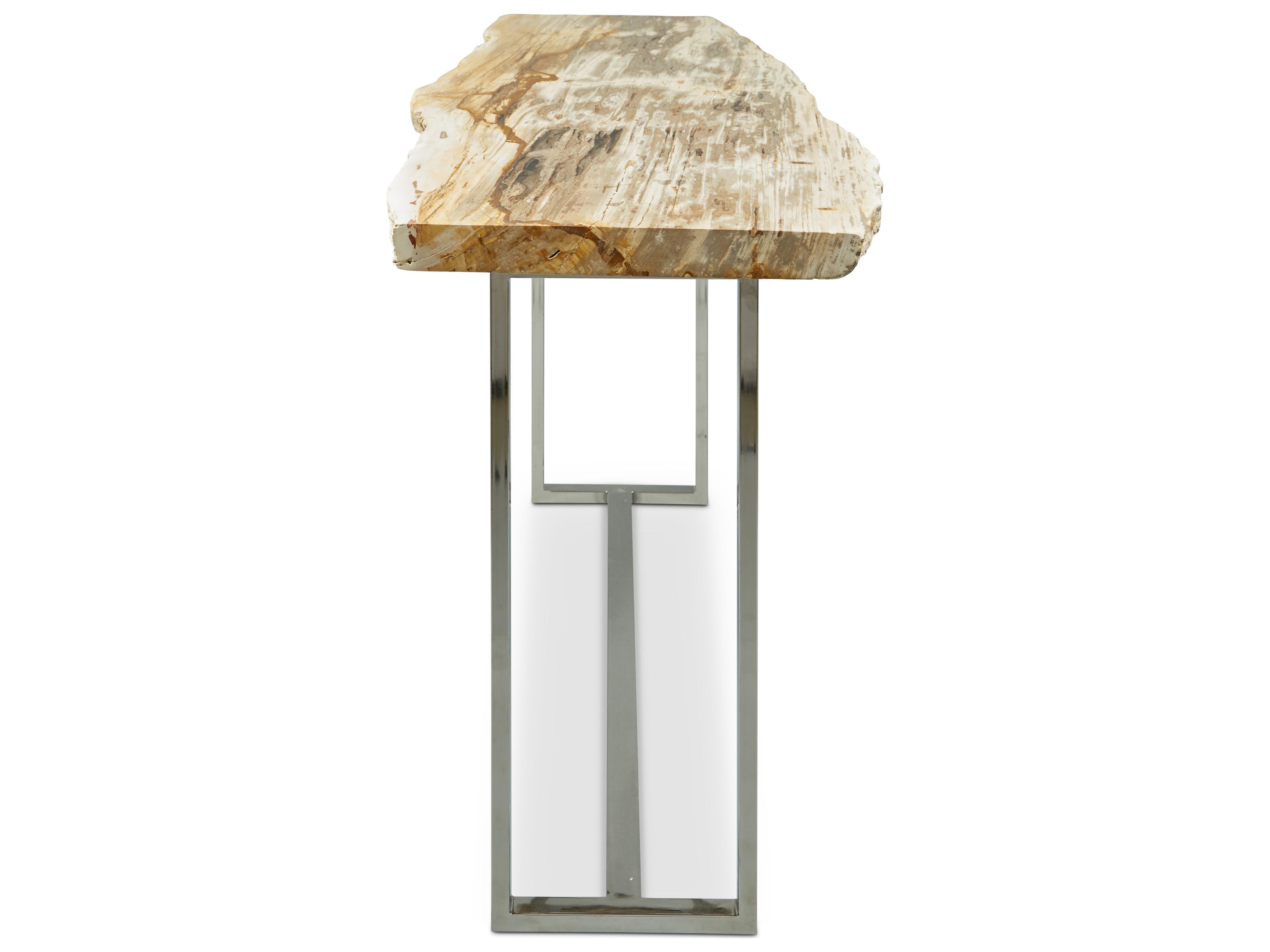 Urbia Relique Rectangular Wood Natural Light Polished Stainless Steel Console Table