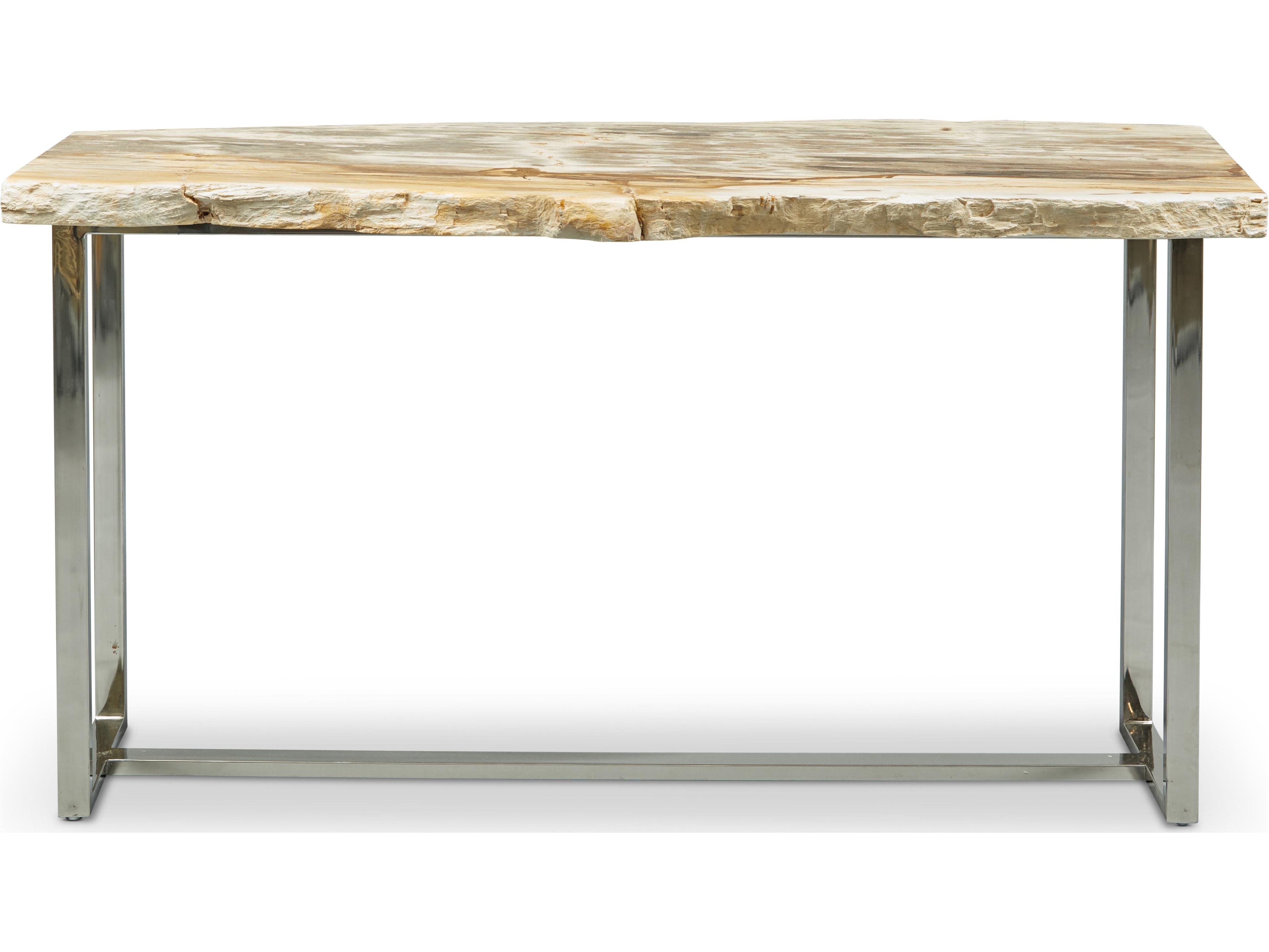 Urbia Relique Rectangular Wood Natural Light Polished Stainless Steel Console Table