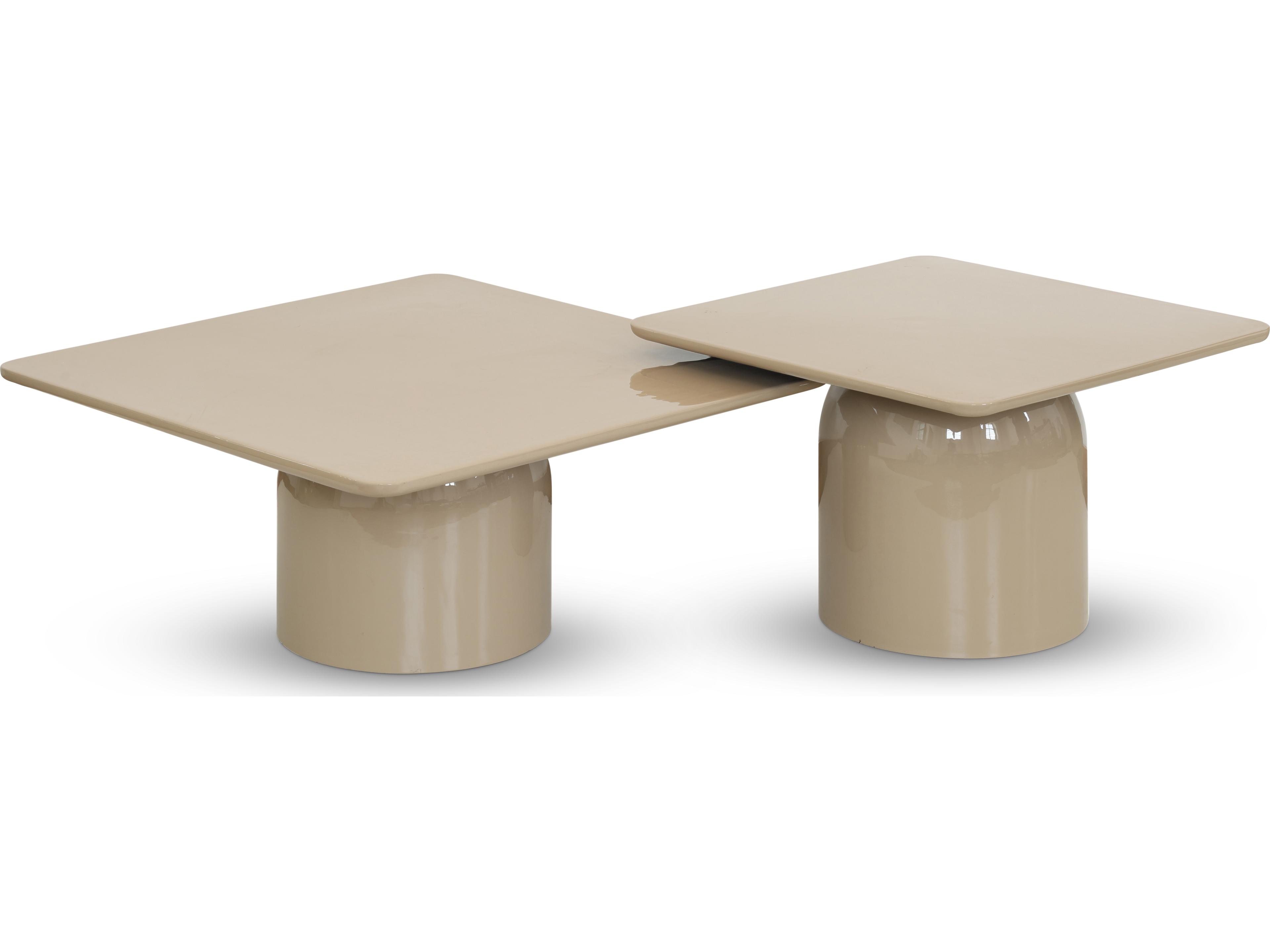 Alessia Square Metal Latte Taupe Coffee Table Set of 2