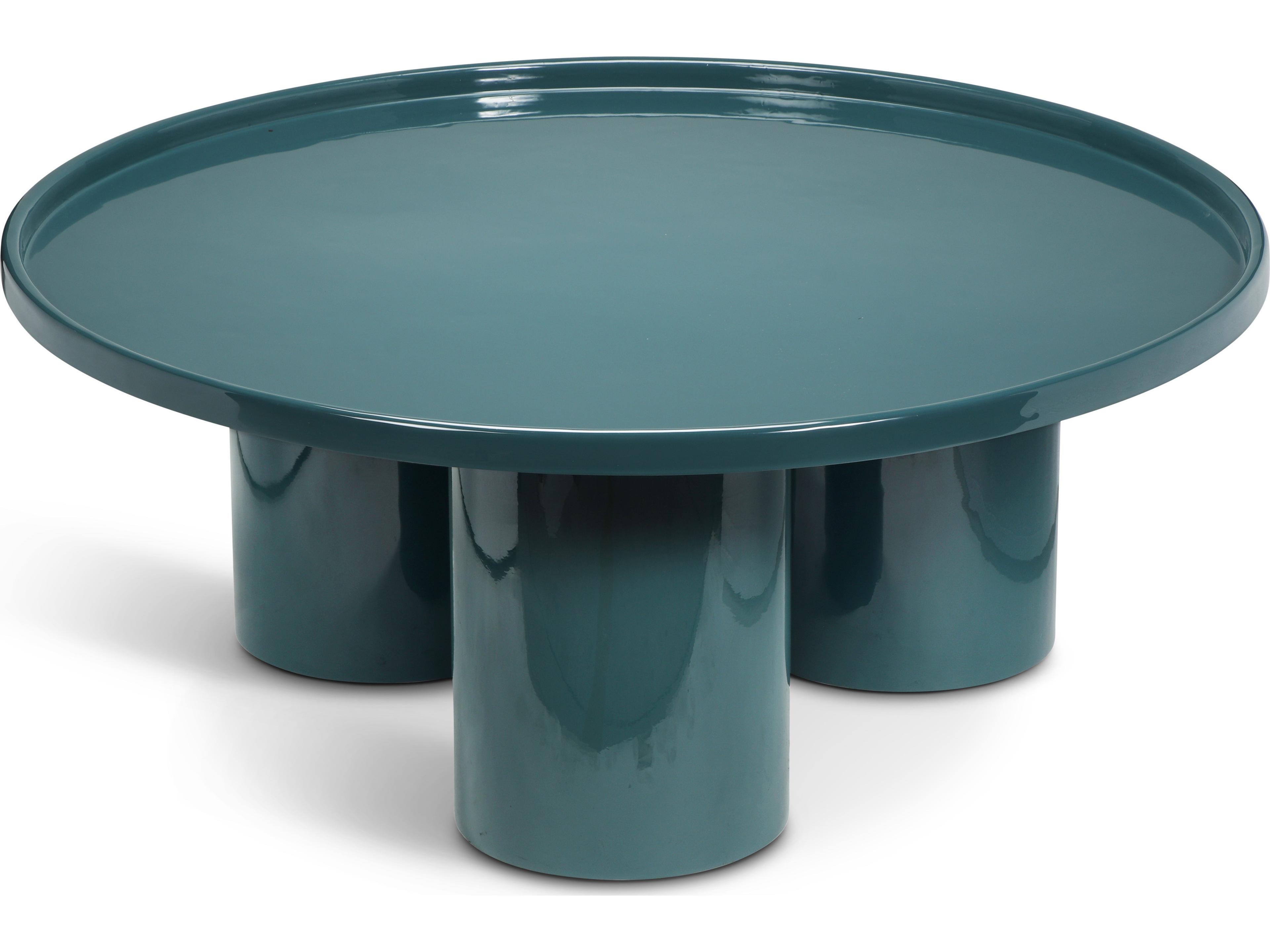 Eclat Sofia Enamel Round Metal Aegean Teal Coffee Table