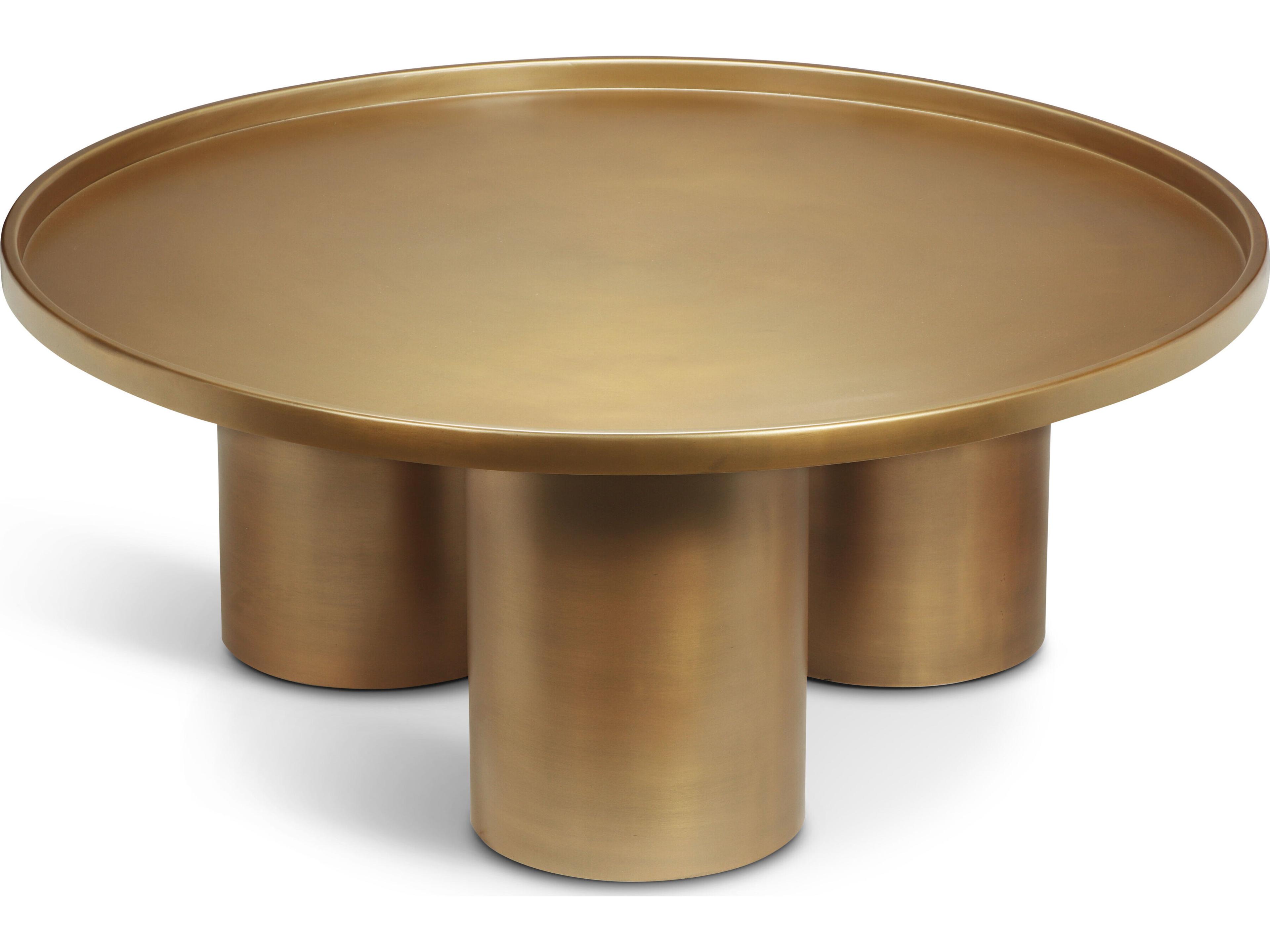 Eclat Sofia Round Metal Industrial Brass Coffee Table