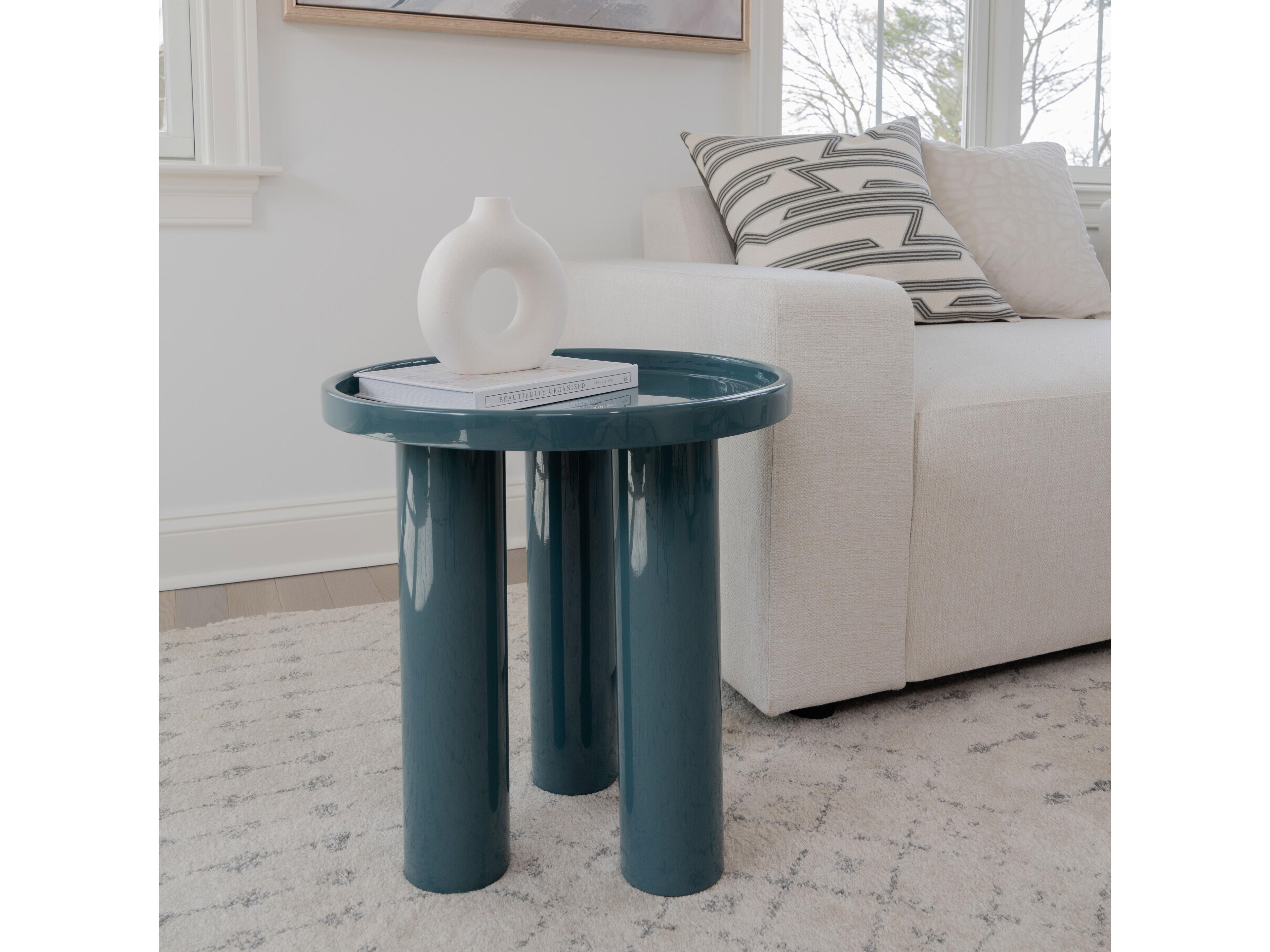 Urbia Eclat Sofia Enamel Round Metal Aegean Teal End Table