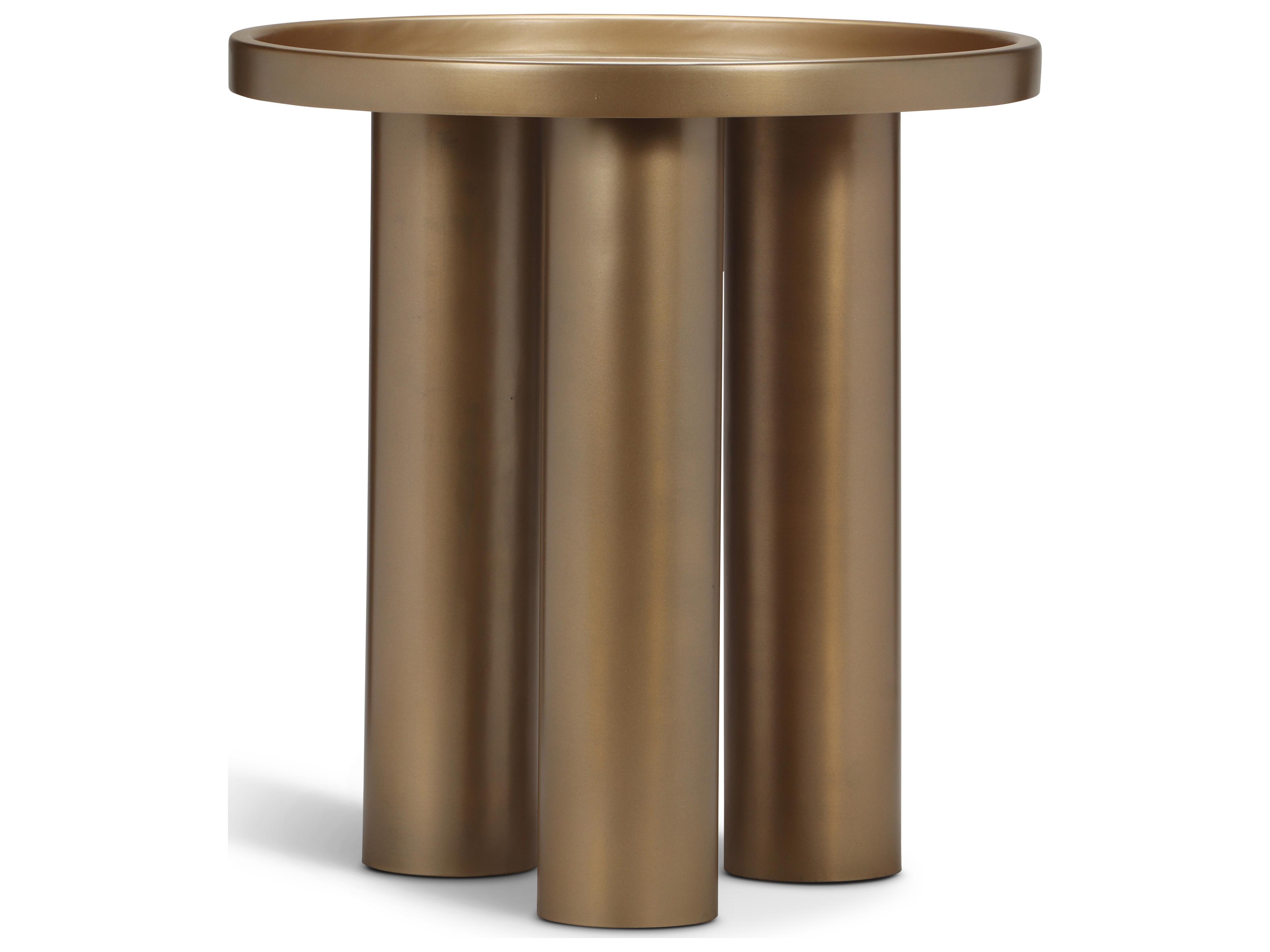 Eclat Sofia Round Metal Industrial Brass End Table