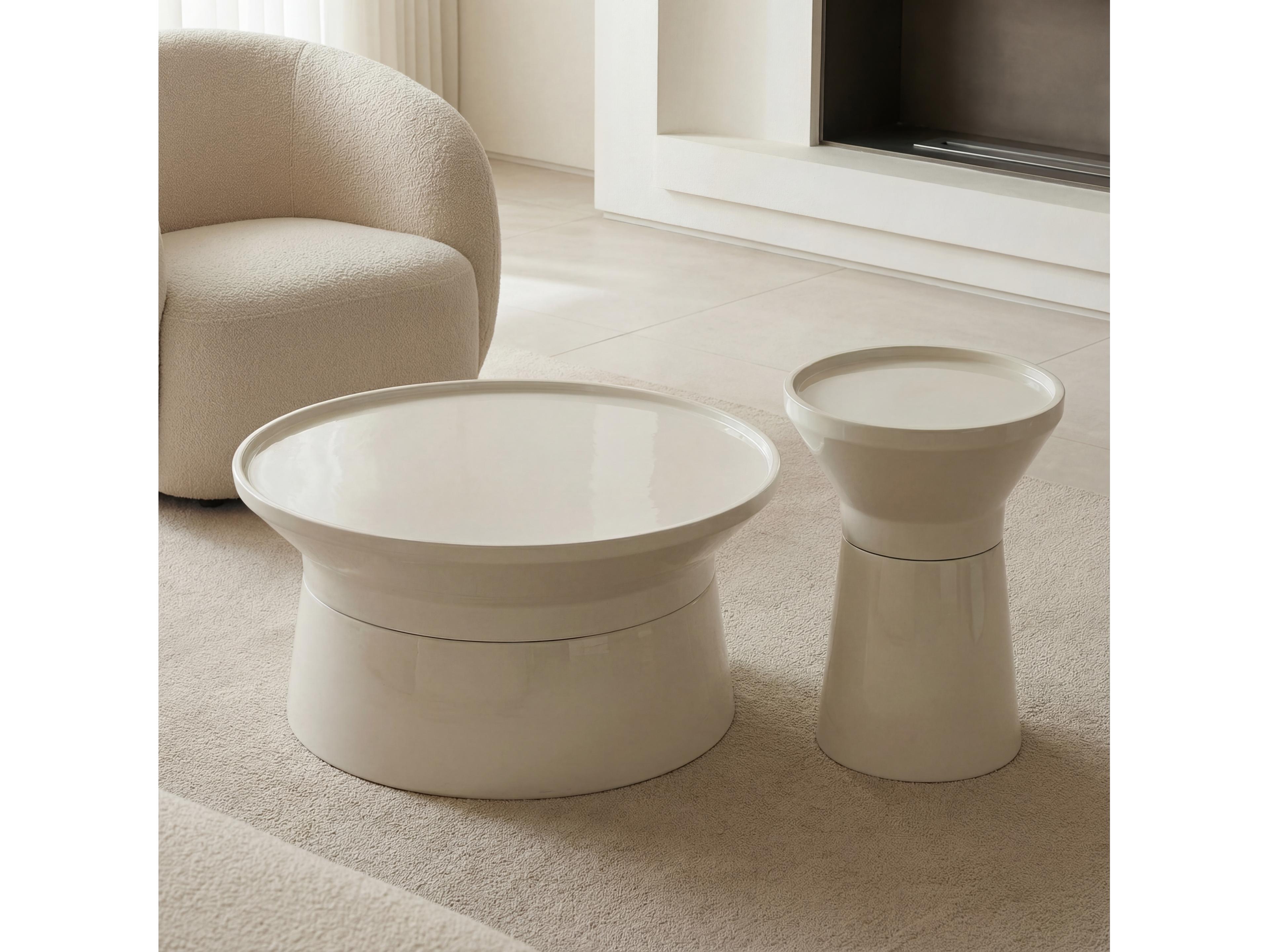 Urbia Sabine Round Metal Bone White Coffee Table