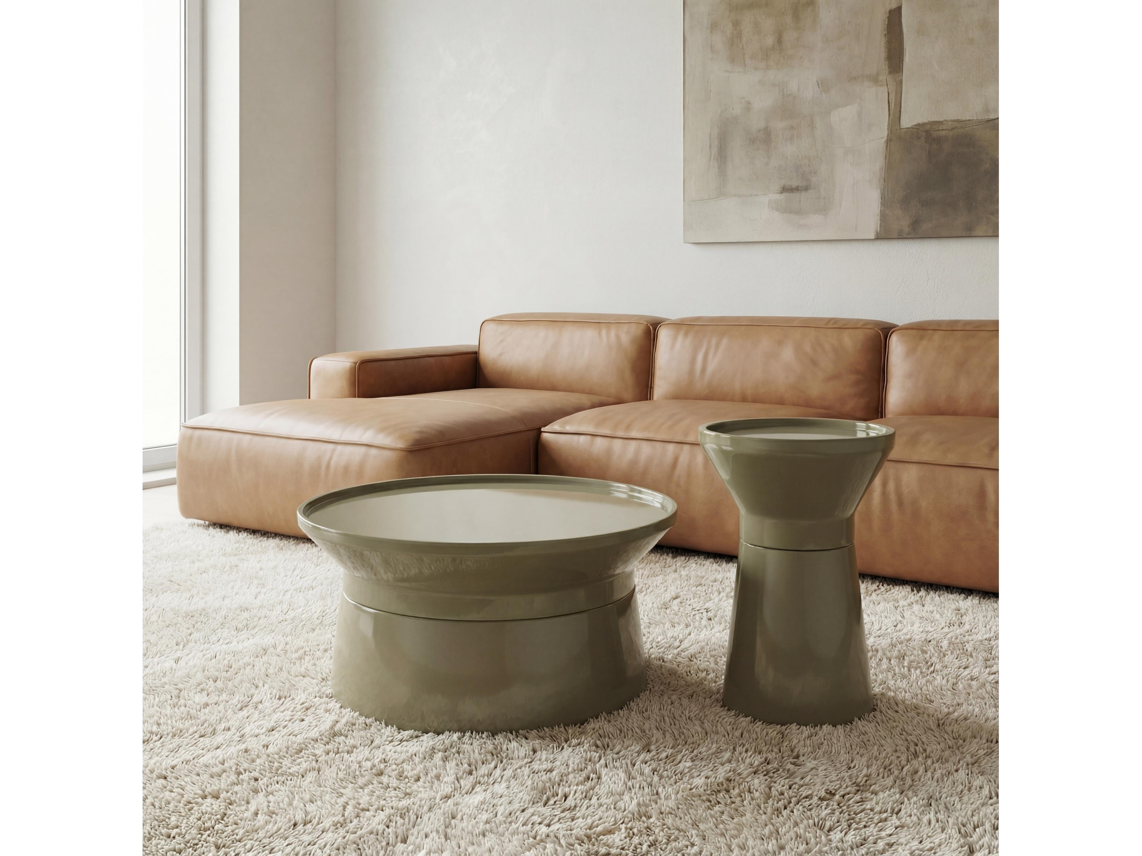 Urbia Sabine Round Metal Sage Green Coffee Table