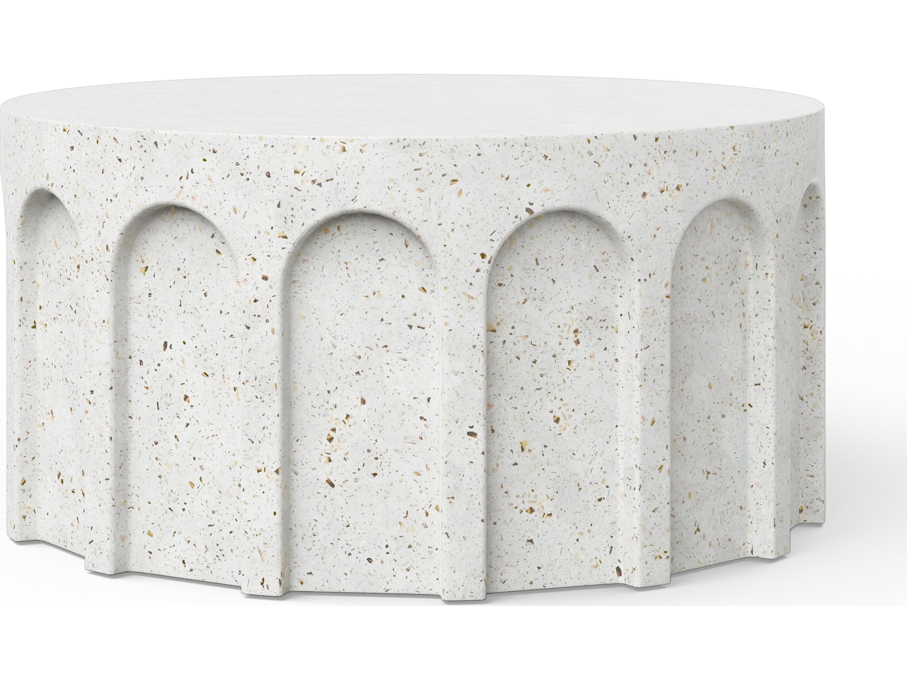 Urbia Outdoor Mixx Ivory Terrazzo Concrete Round Coffee Table