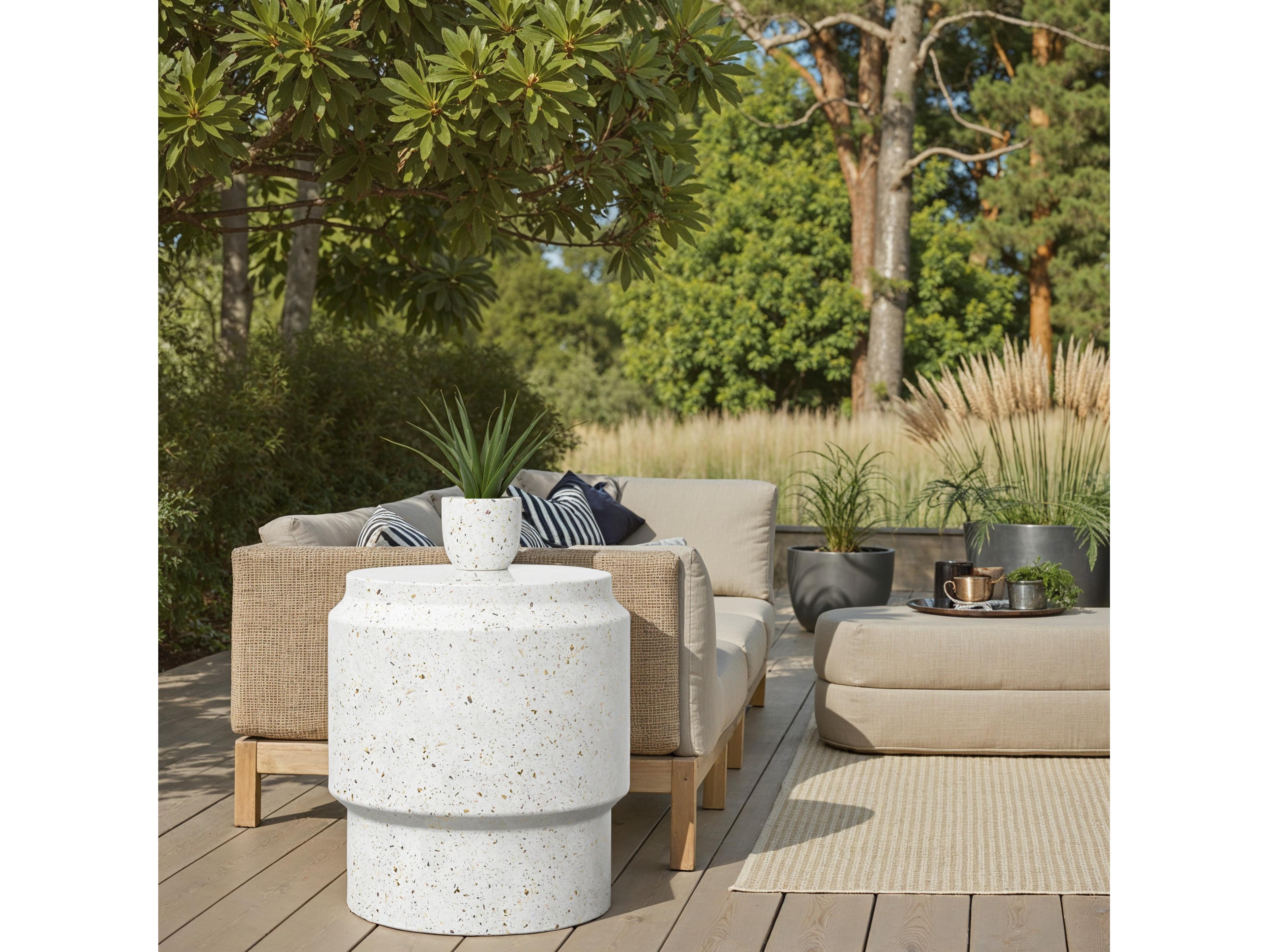 Urbia Outdoor Mixx Ivory Terrazzo Concrete Garden Stool