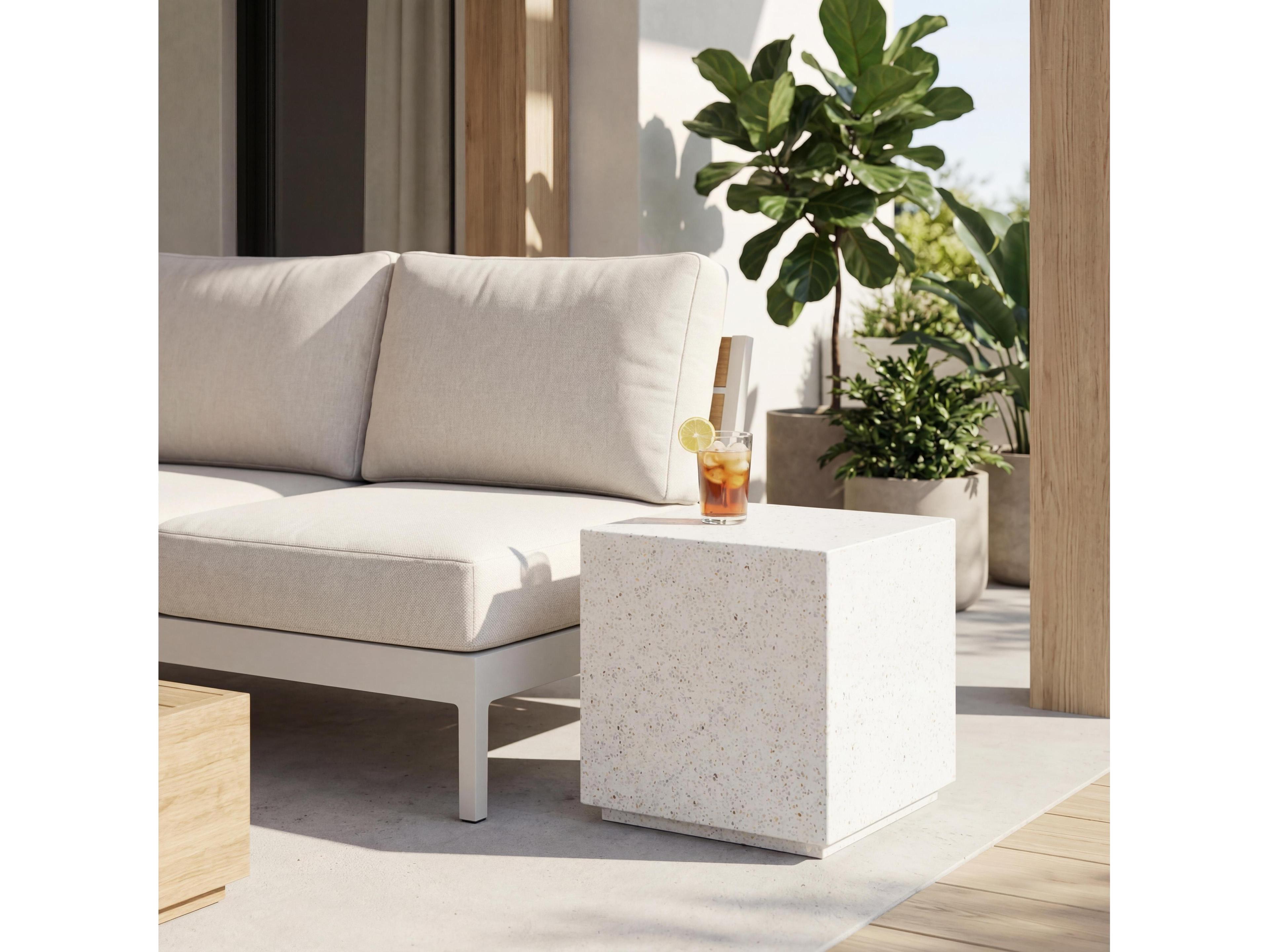 Urbia Outdoor Mixx Ivory Terrazzo Concrete Square Garden Stool