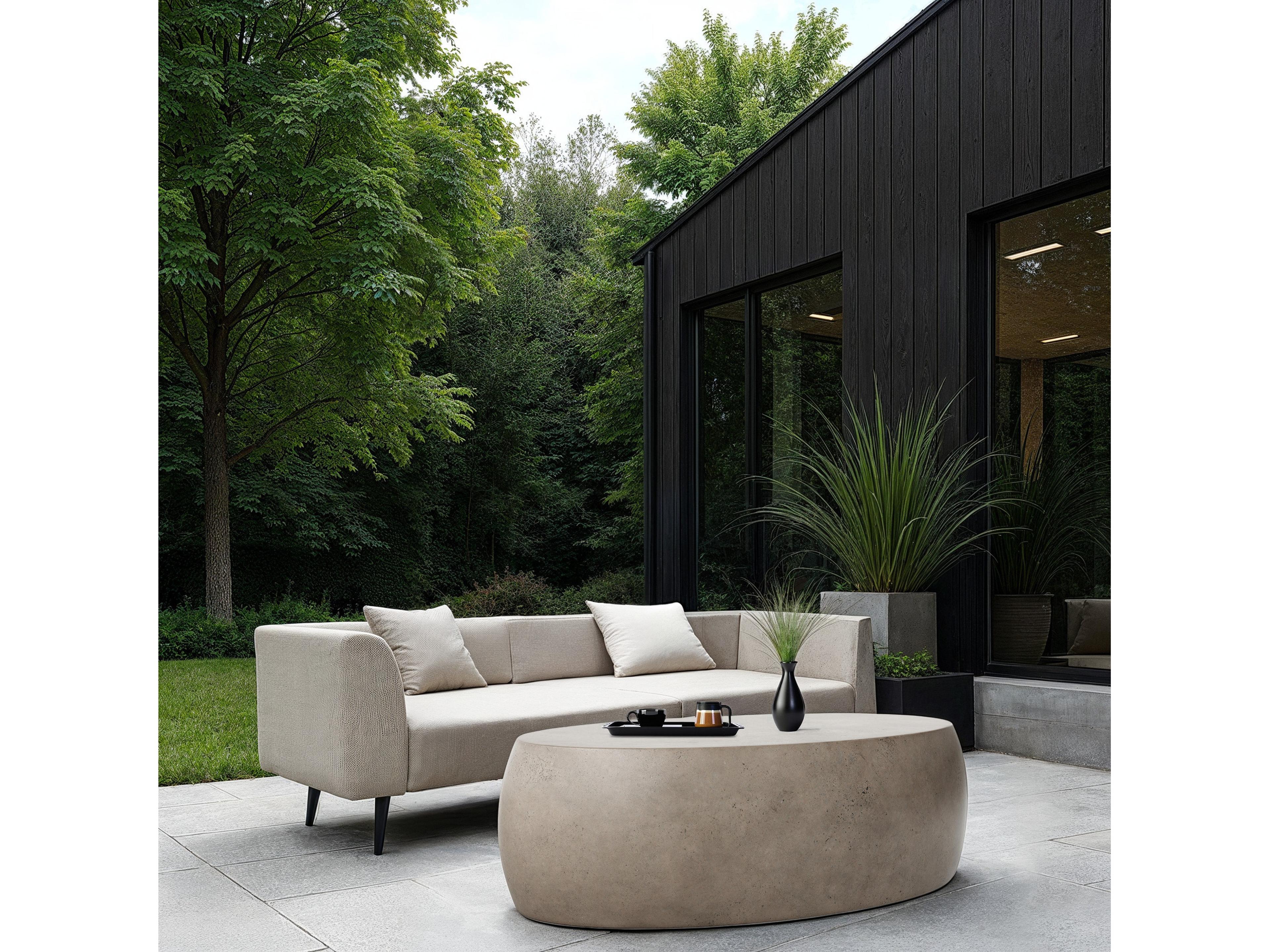 Urbia Outdoor Pebble Dark Grey Concrete Oval Coffee Table