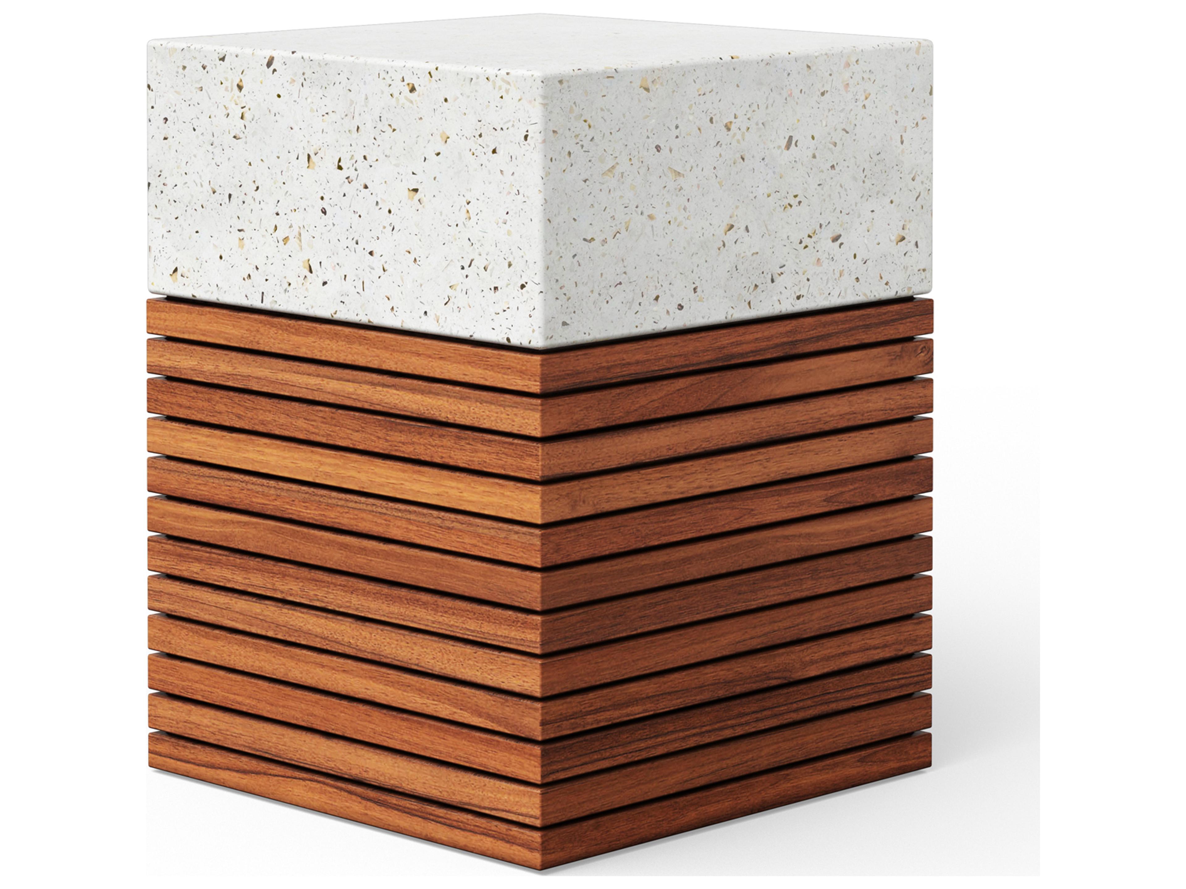 Mixx Ivory Terrazzo Natural Wood Concrete Garden Stool