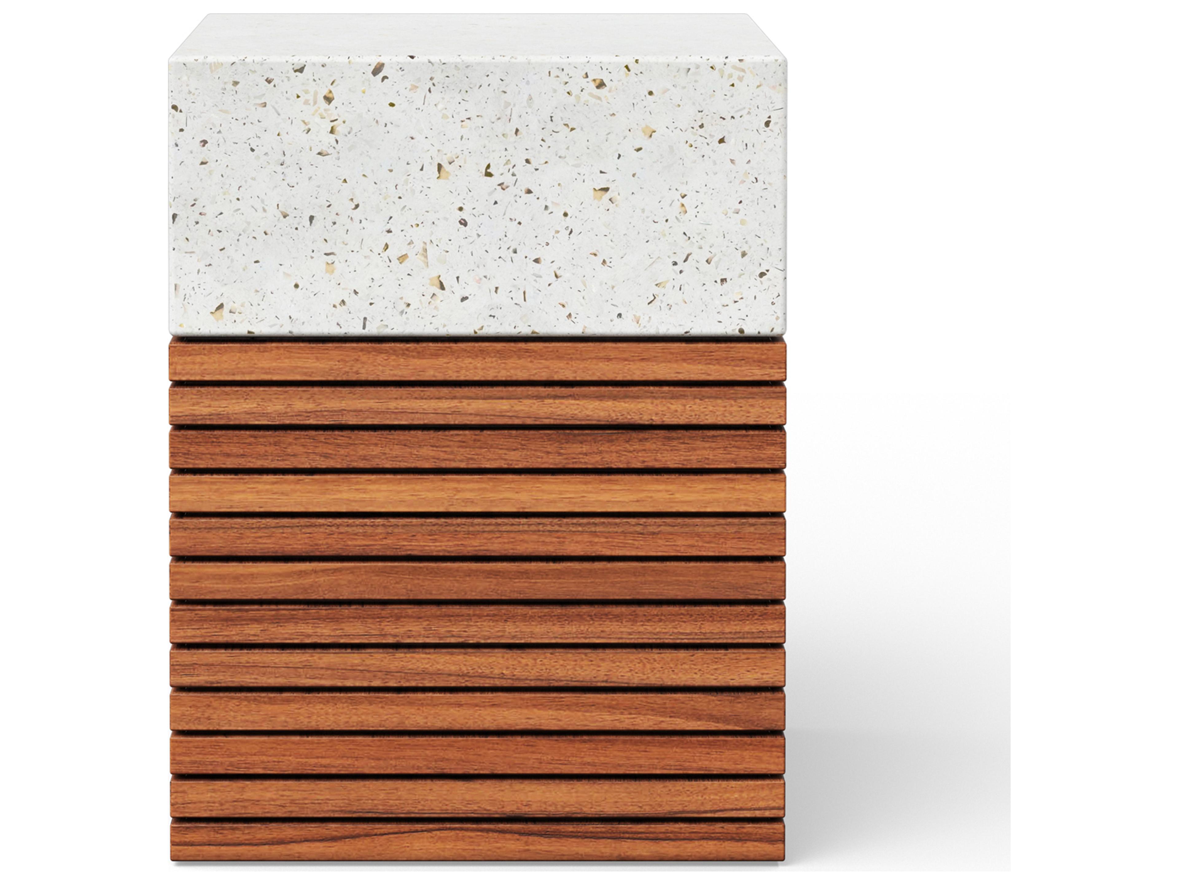 Urbia Outdoor Mixx Ivory Terrazzo Natural Wood Concrete Garden Stool