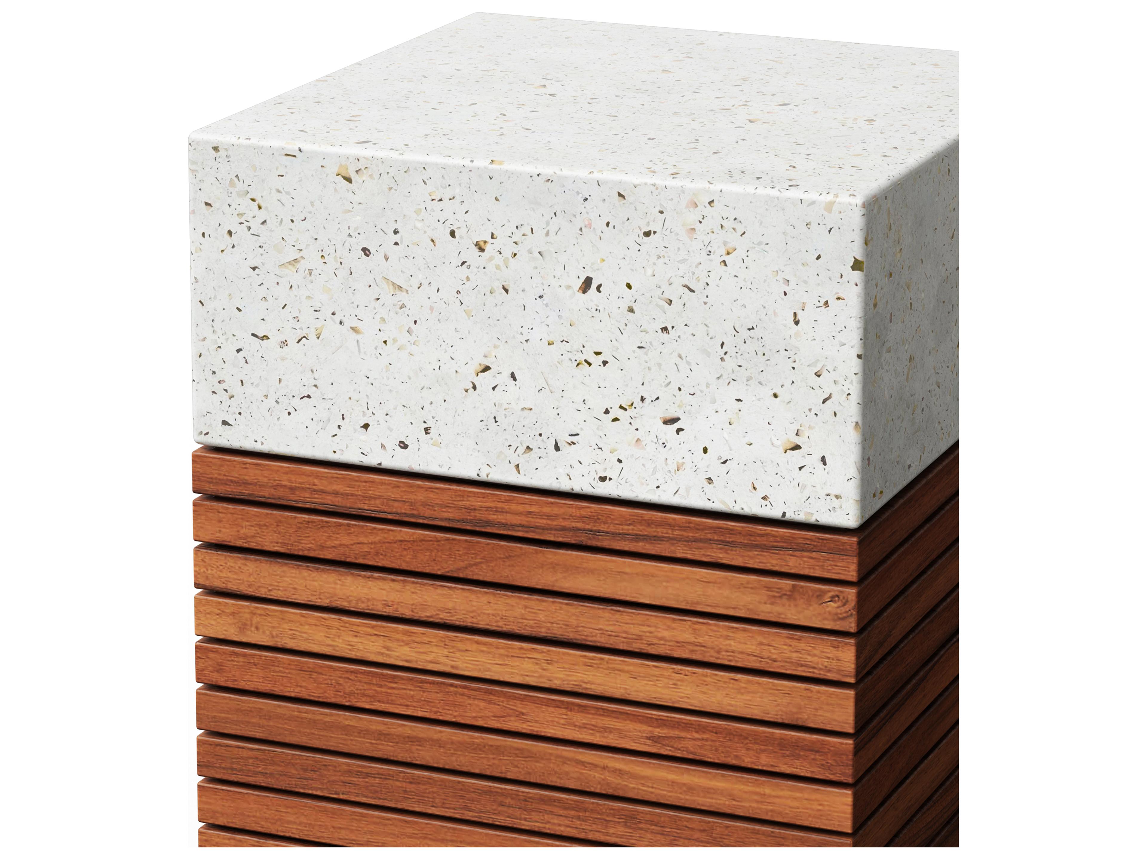 Urbia Outdoor Mixx Ivory Terrazzo Natural Wood Concrete Garden Stool