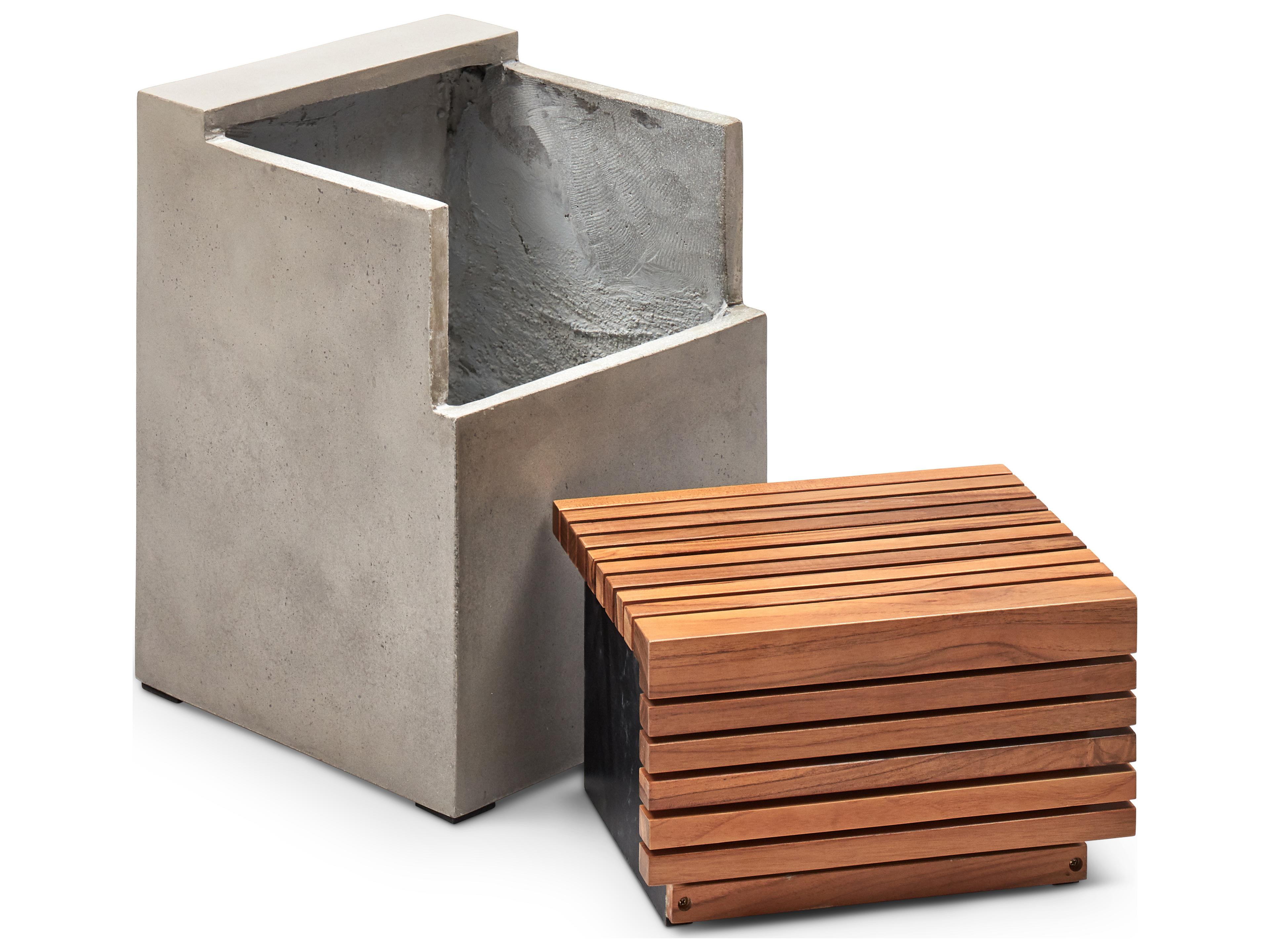 Urbia Outdoor Stecca Dark Grey Concrete Teak Garden Stool