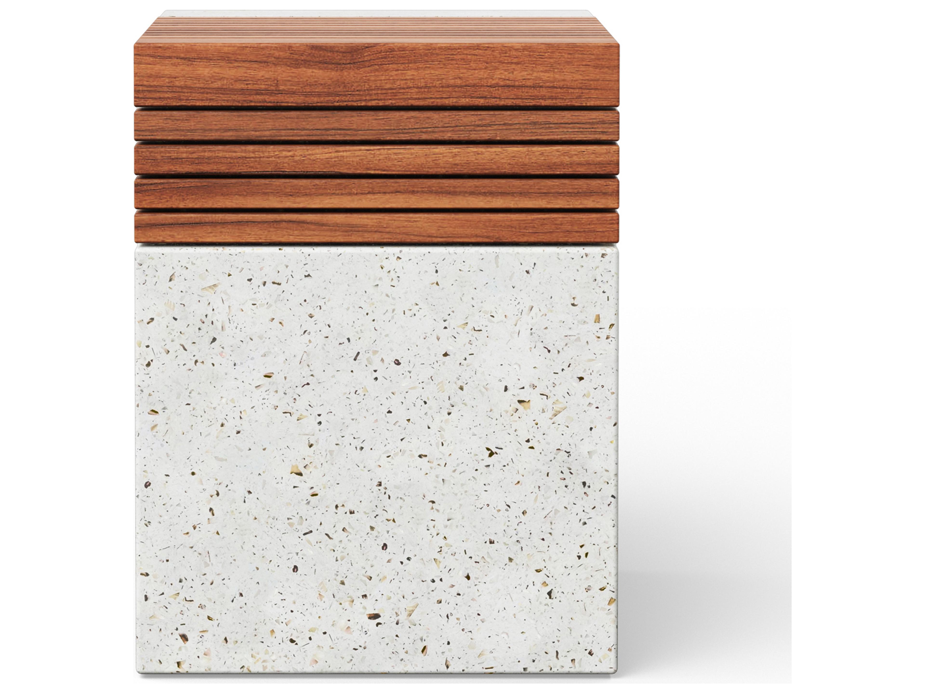 Mixx Ivory Terrazzo Natural Concrete Teak Bar Stool