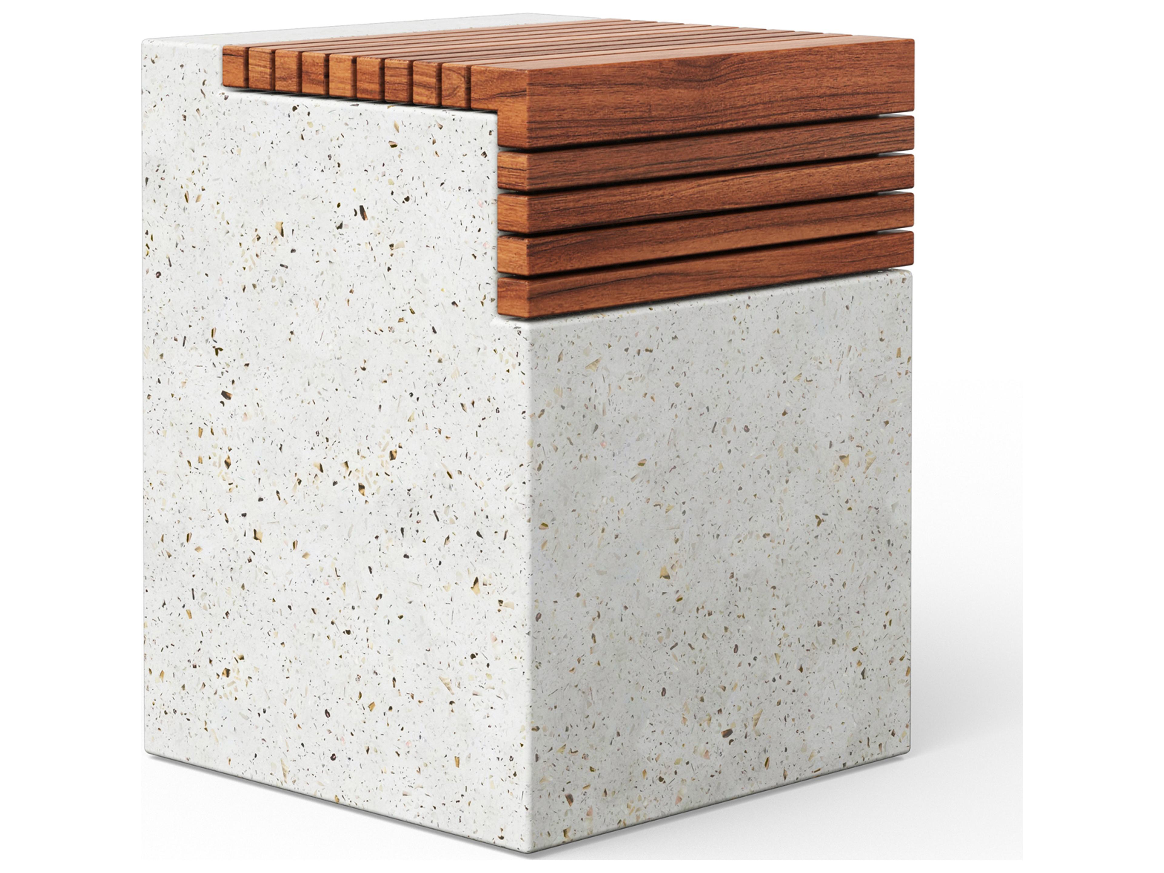 Urbia Outdoor Mixx Ivory Terrazzo Natural Concrete Teak Garden Stool