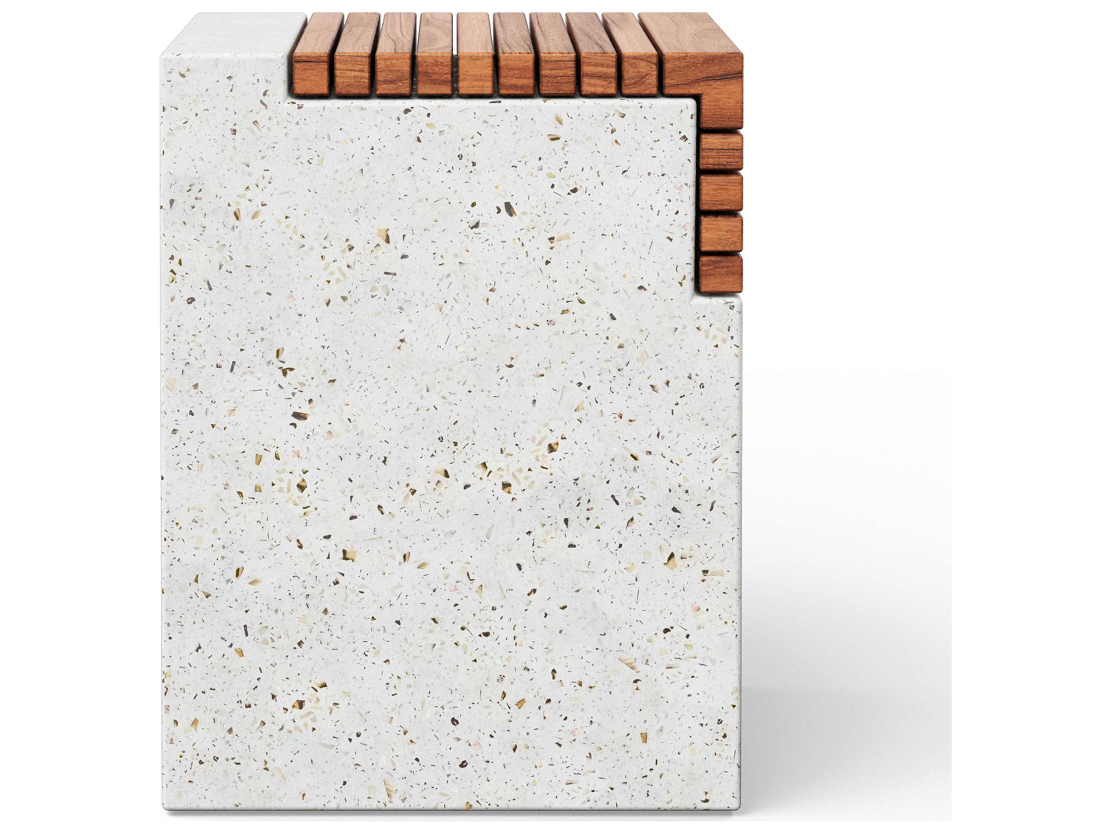 Urbia Outdoor Mixx Ivory Terrazzo Natural Concrete Teak Garden Stool