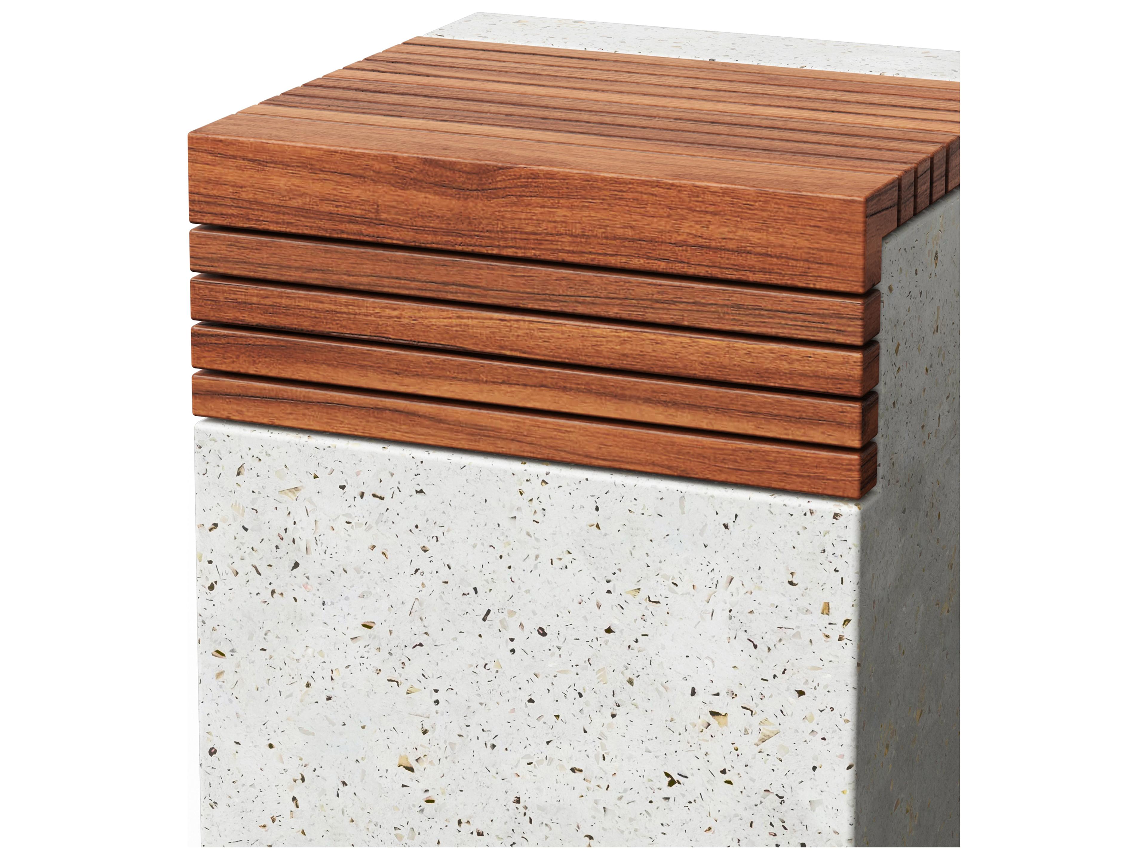 Urbia Outdoor Mixx Ivory Terrazzo Natural Concrete Teak Garden Stool