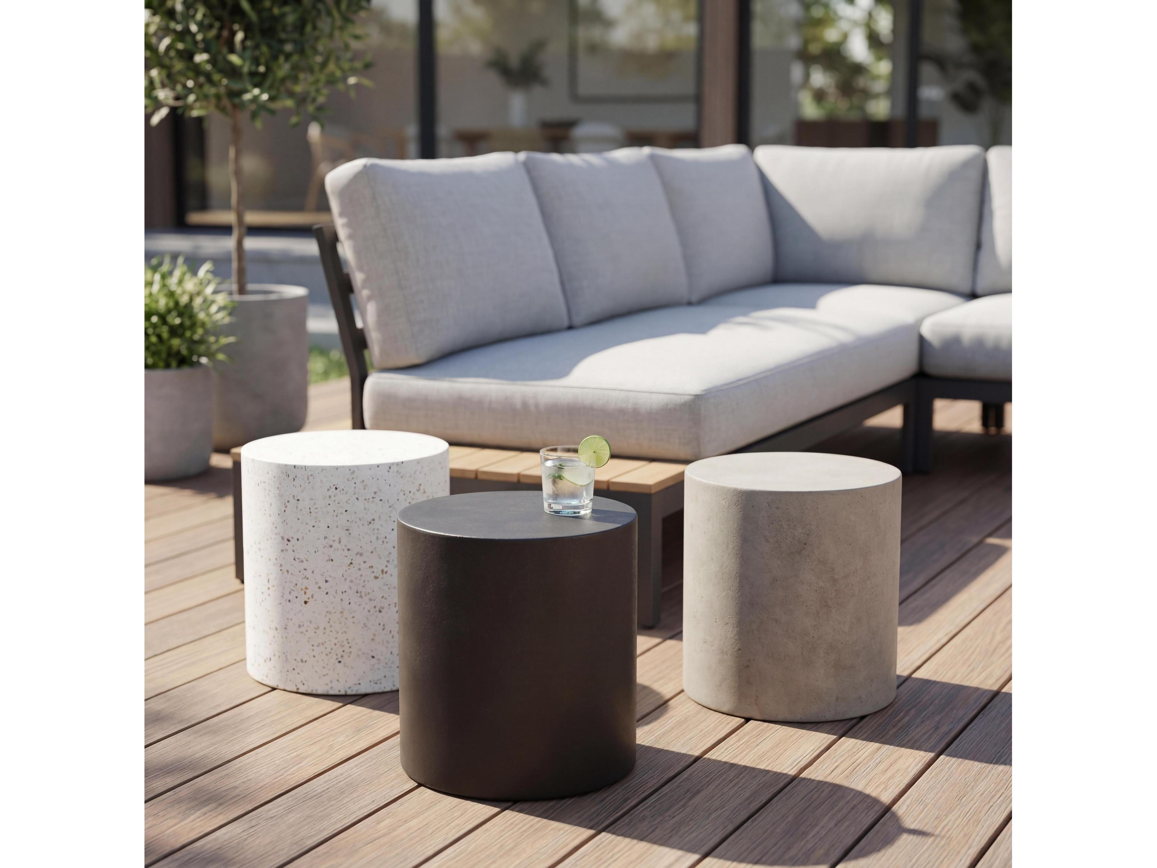 Urbia Outdoor Mixx Ivory Terrazzo Concrete Round End Table