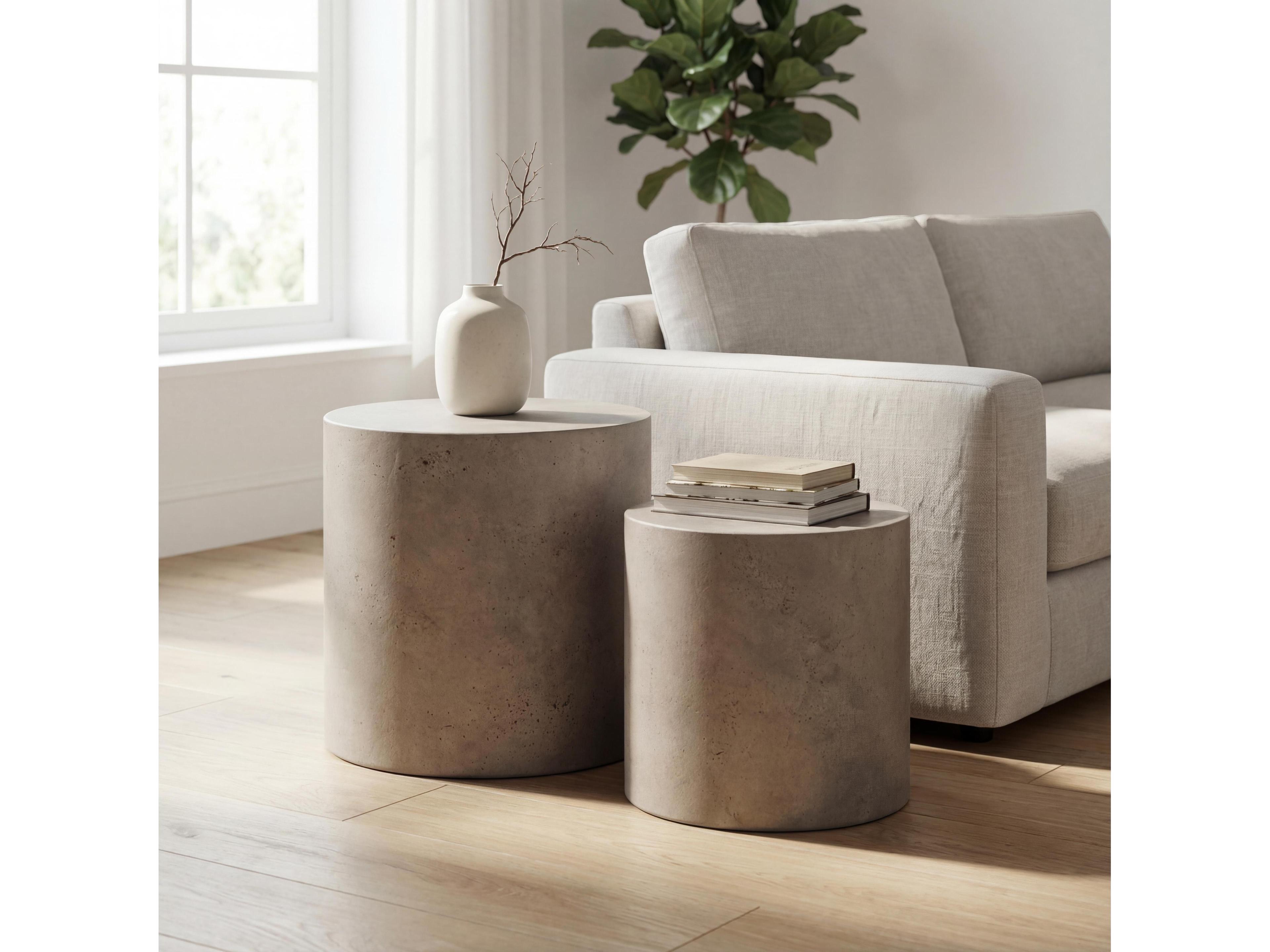 Urbia Outdoor Una Dark Grey Concrete Round End Table Set of 2