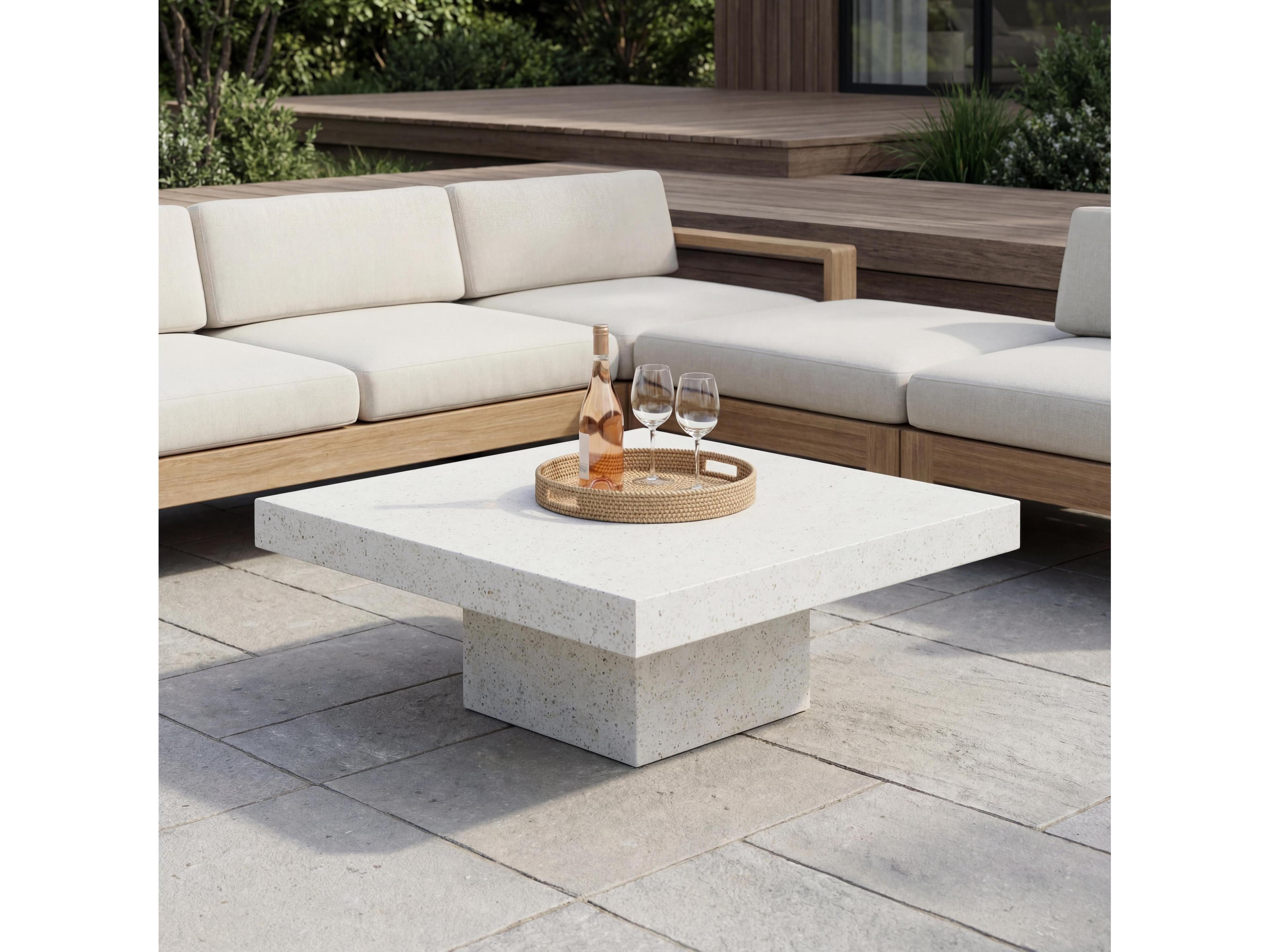 Urbia Outdoor Mixx Ivory Terrazzo Concrete Square Coffee Table