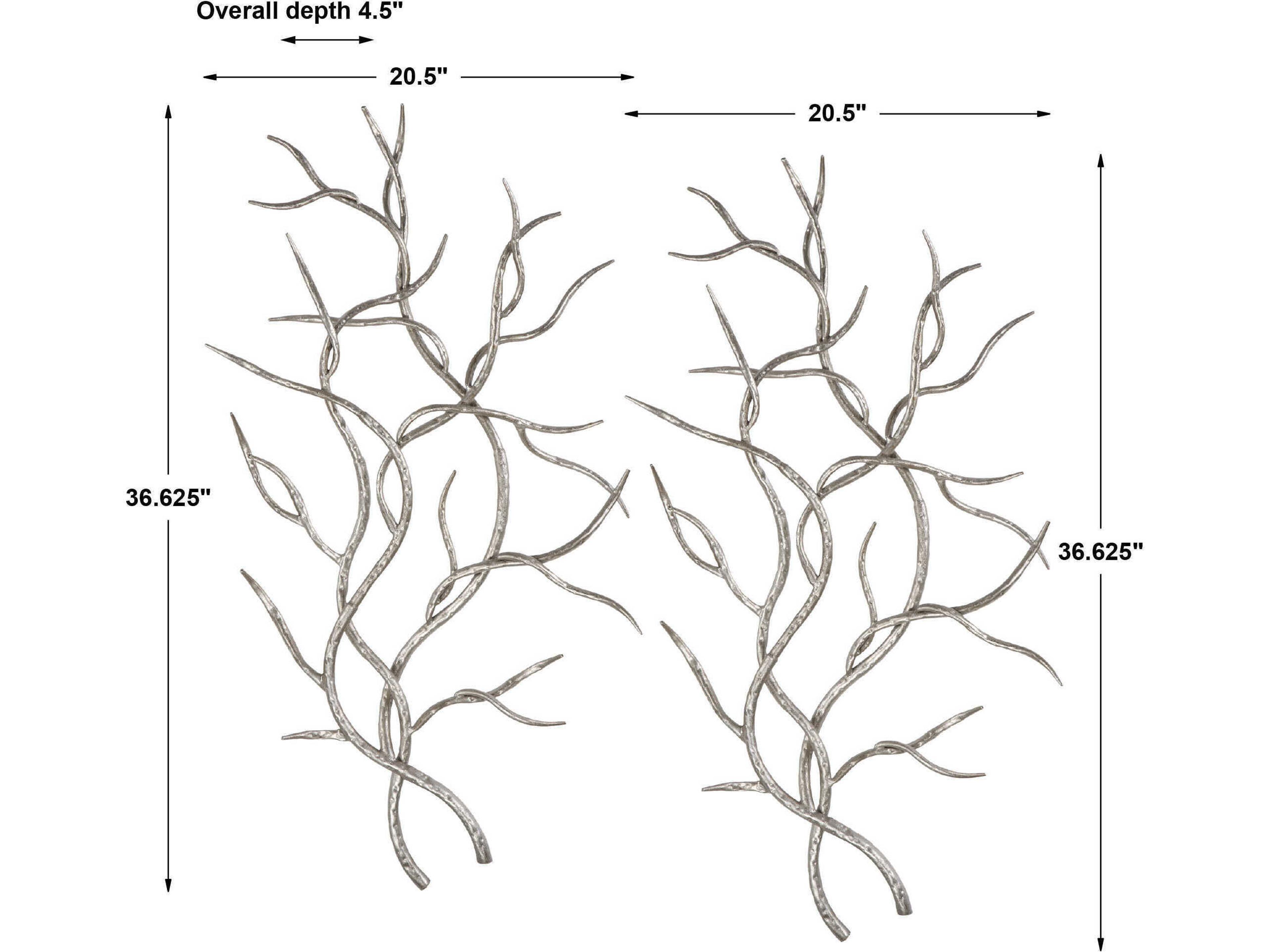 Uttermost Bright Silver Leaf Branches Wall Art Set of 2